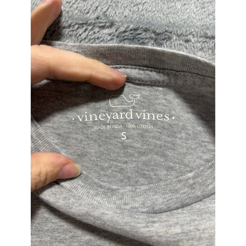 Vineyard Vines Mens XL Heather Gray Striped Whale Graphic Pocket Tee Preppy