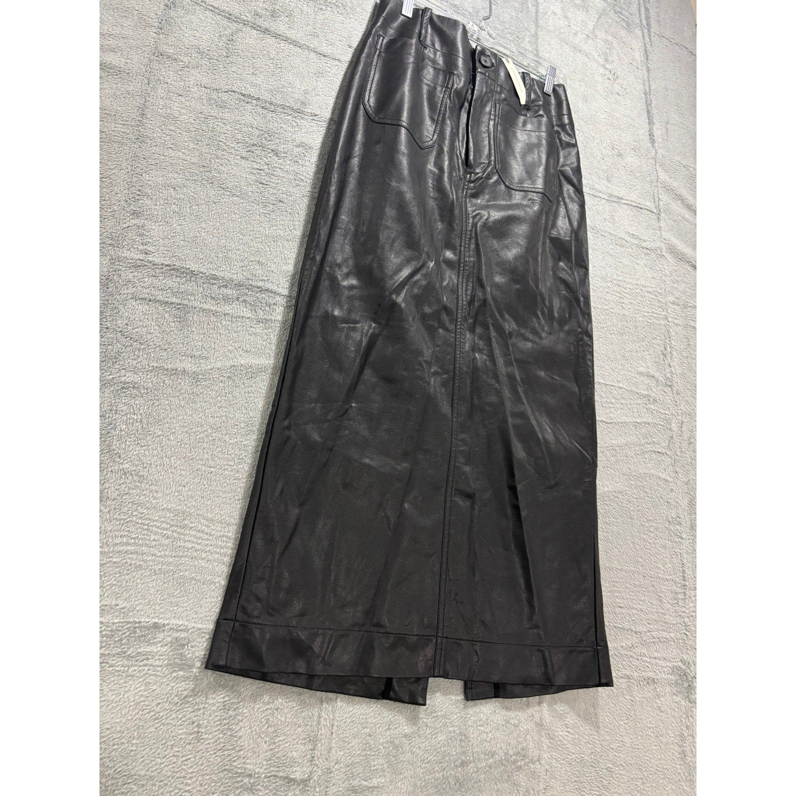 Maeve Anthropologie Black Faux Leather Maxi Skirt High Waisted Patch Pocket M