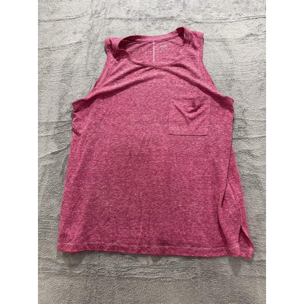 Old Navy L Womens Pink Heather Linen Blend Pocket Tank Top Casual Boho Summer