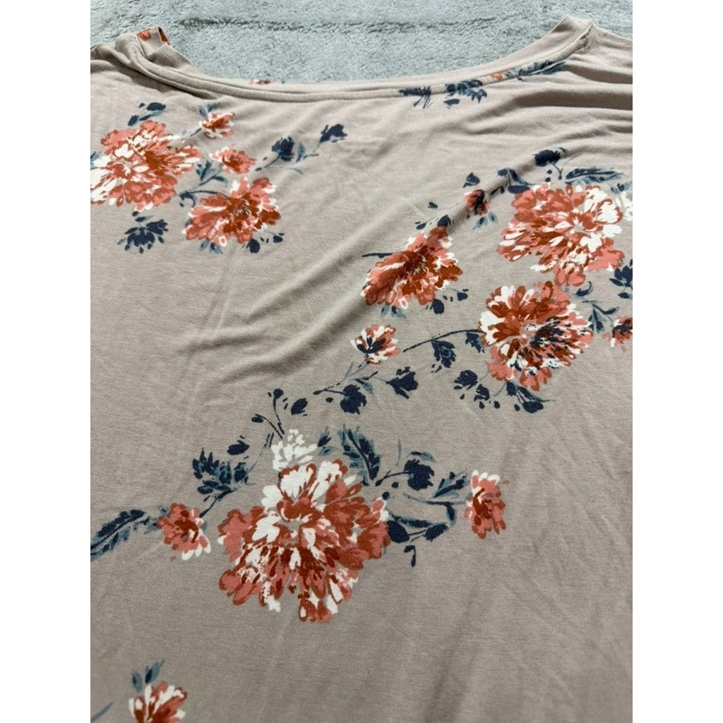 The Limited Floral Short Sleeve Blouse Womens Large Mauve Orange Crew Neck Boho