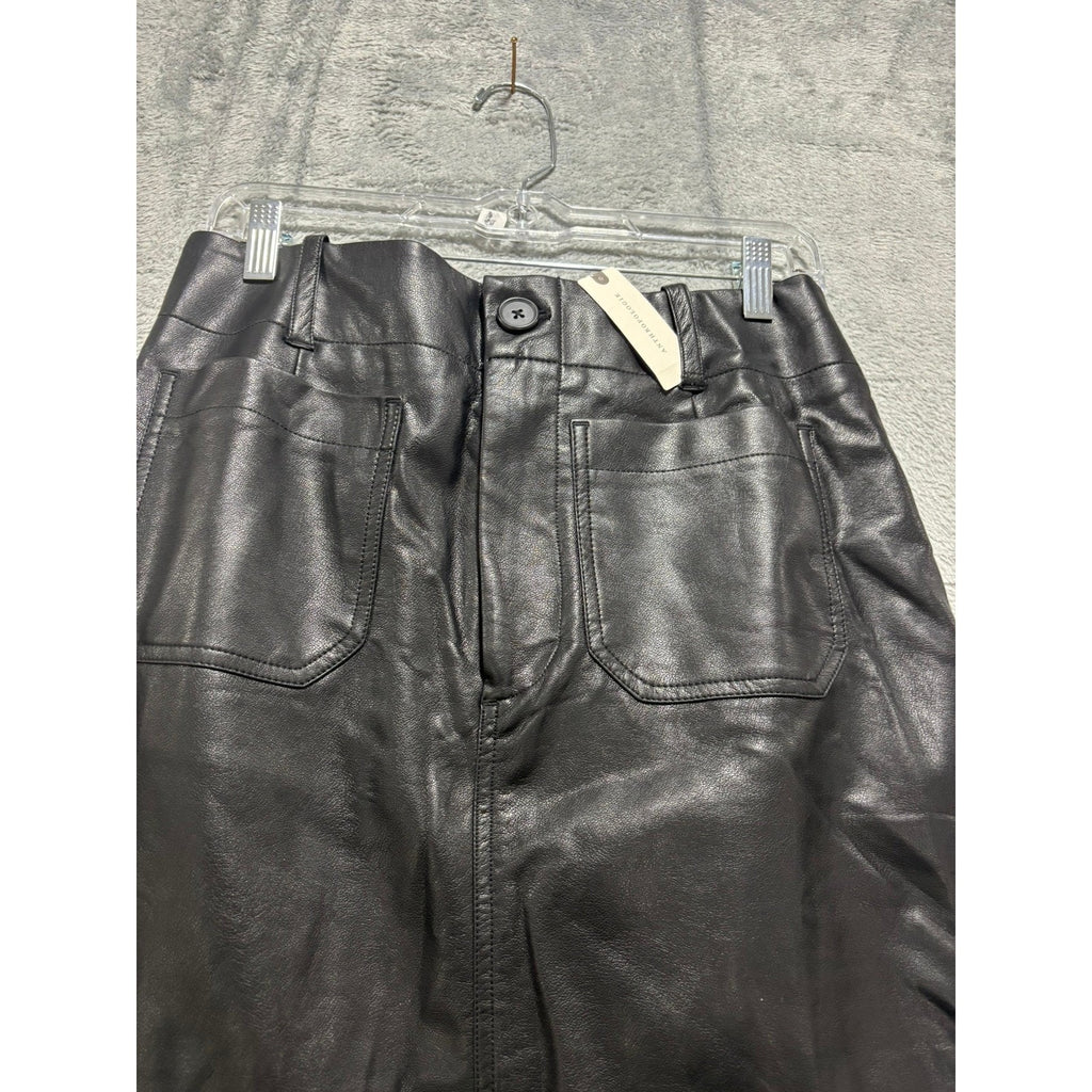 Maeve Anthropologie Black Faux Leather Maxi Skirt High Waisted Patch Pocket M