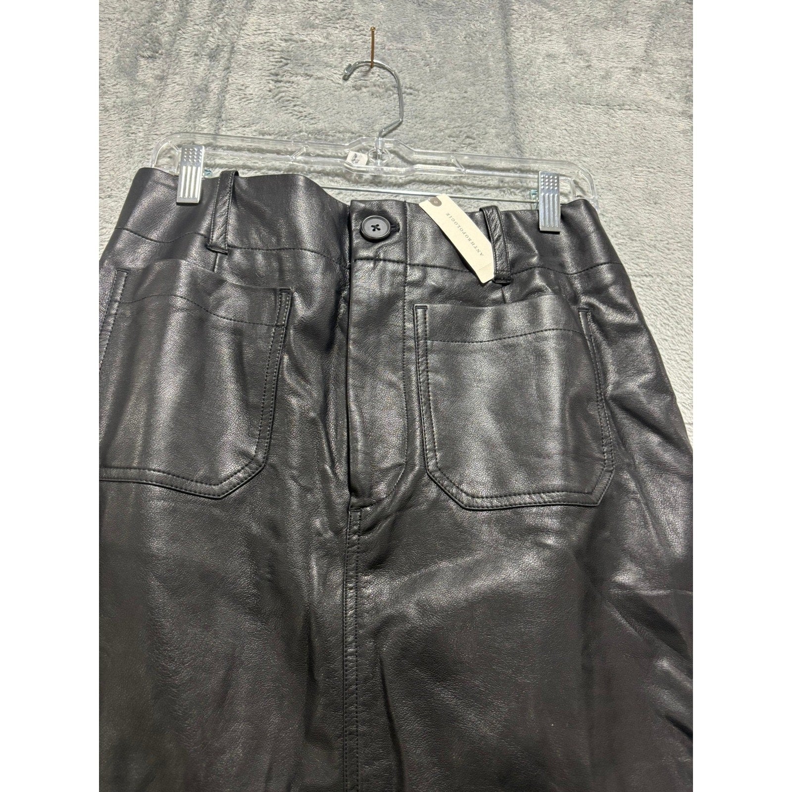 Maeve Anthropologie Black Faux Leather Maxi Skirt High Waisted Patch Pocket M