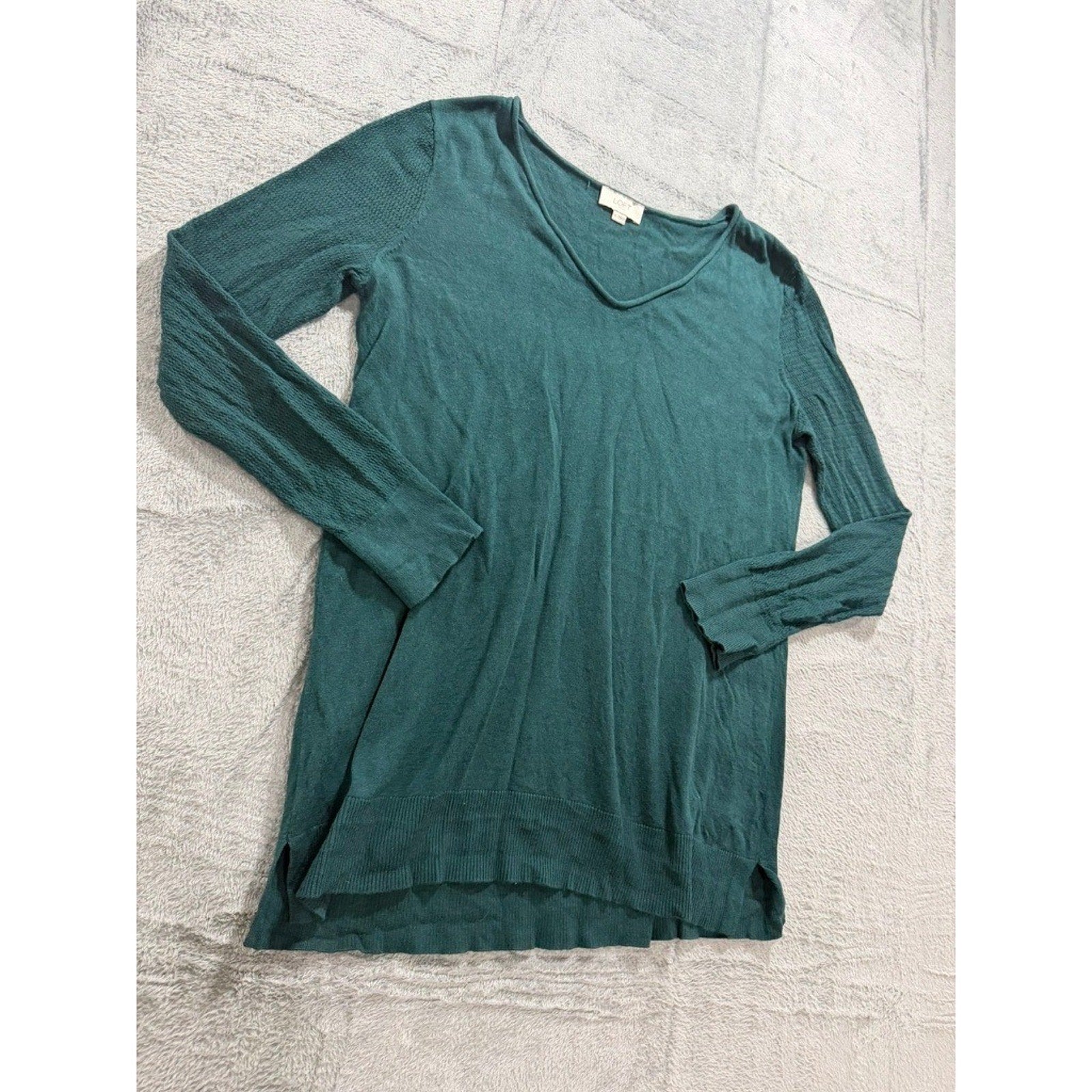 Loft Outlet Womens V-Neck Sweater Forest Green Cotton Blend Long Sleeve Large