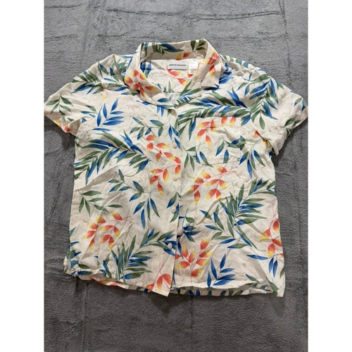 Alfred Dunner Button Up Shirt Womens 16 Tropical Floral Rayon Camp Casual