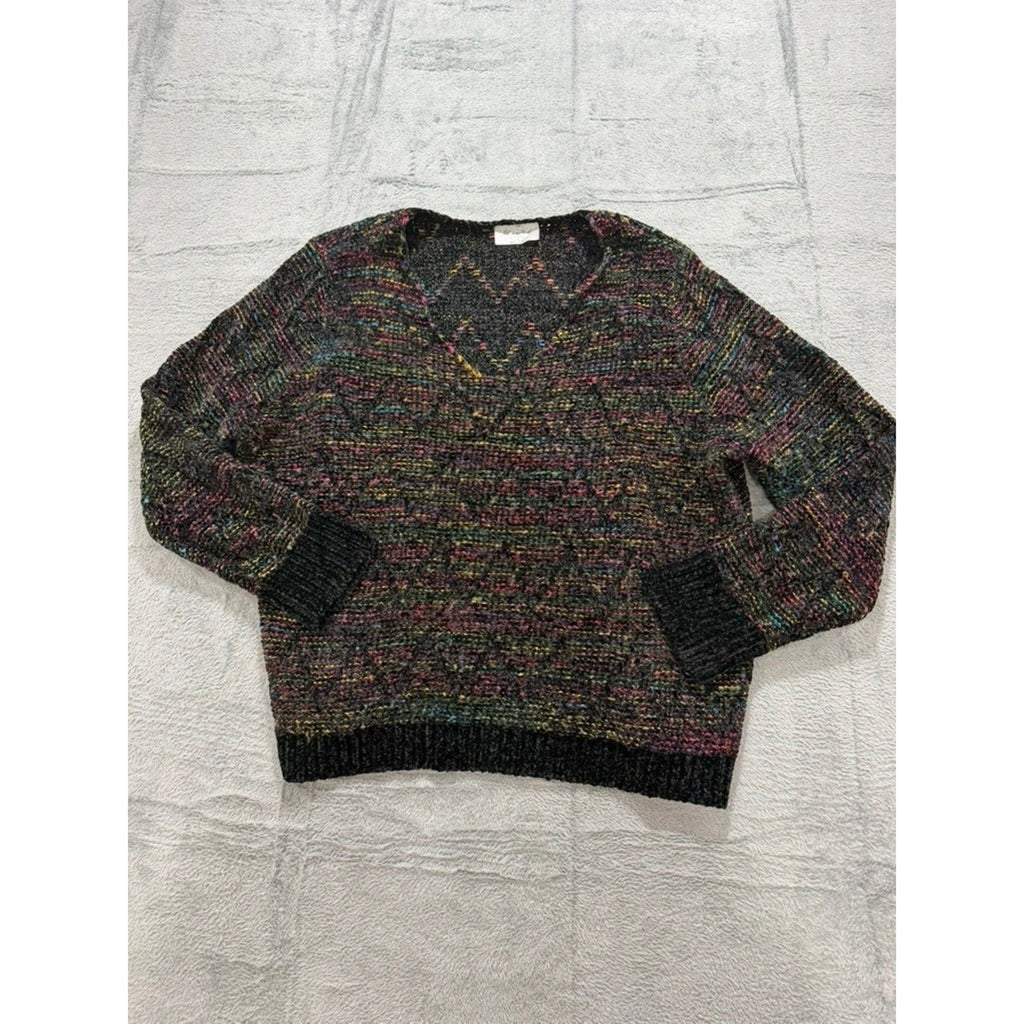 Jillian Nicole Woman Sweater 1X Multicolor Chunky Knit V Neck Cozy Plus