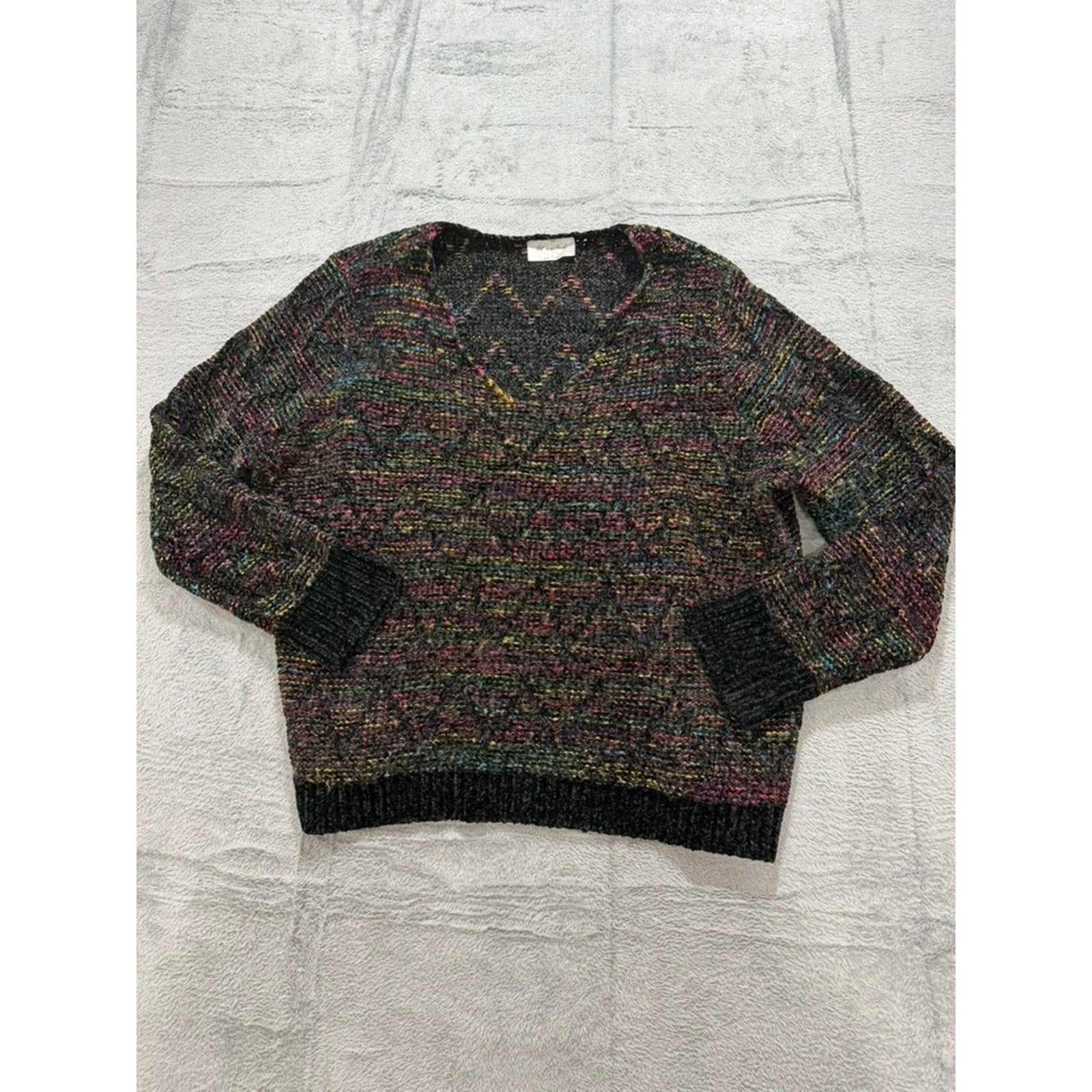 Jillian Nicole Woman Sweater 1X Multicolor Chunky Knit V Neck Cozy Plus