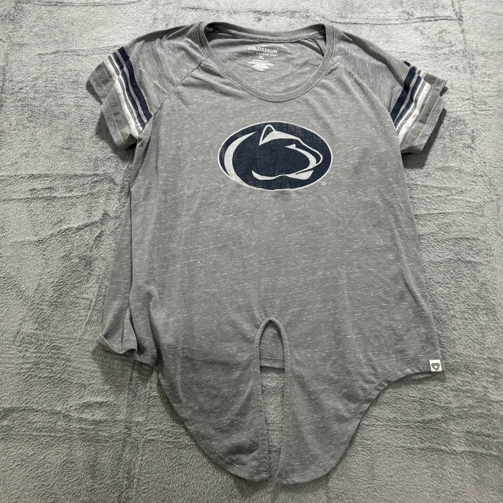Colosseum Womens XL Gray Penn State Nittany Lions Tie Front T-Shirt Athleisure