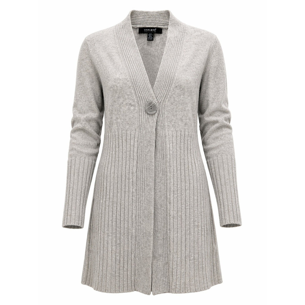 Coupé Collection Cardigan Sweater Womens M Gray Ribbed Longline Button Front