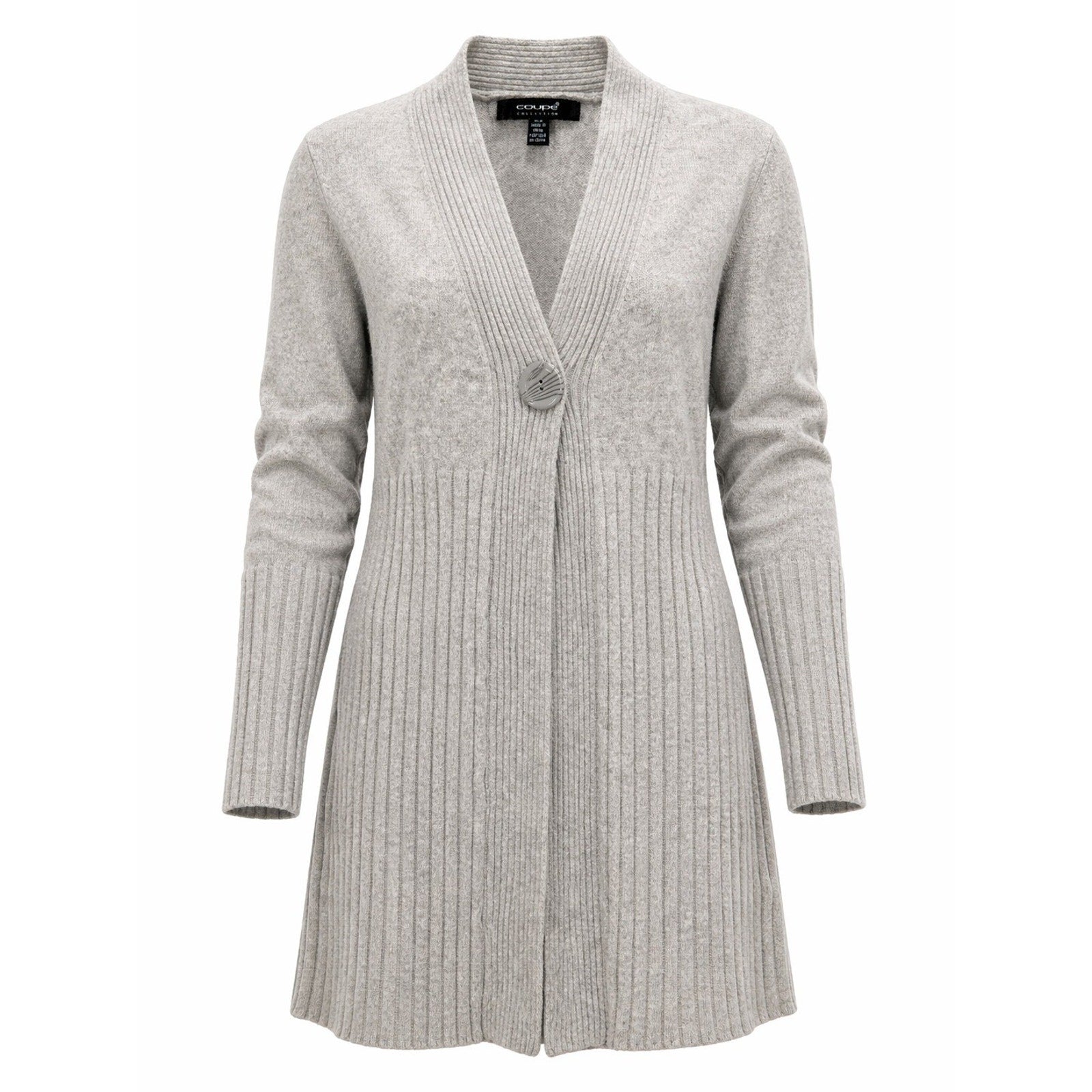 Coupé Collection Cardigan Sweater Womens M Gray Ribbed Longline Button Front