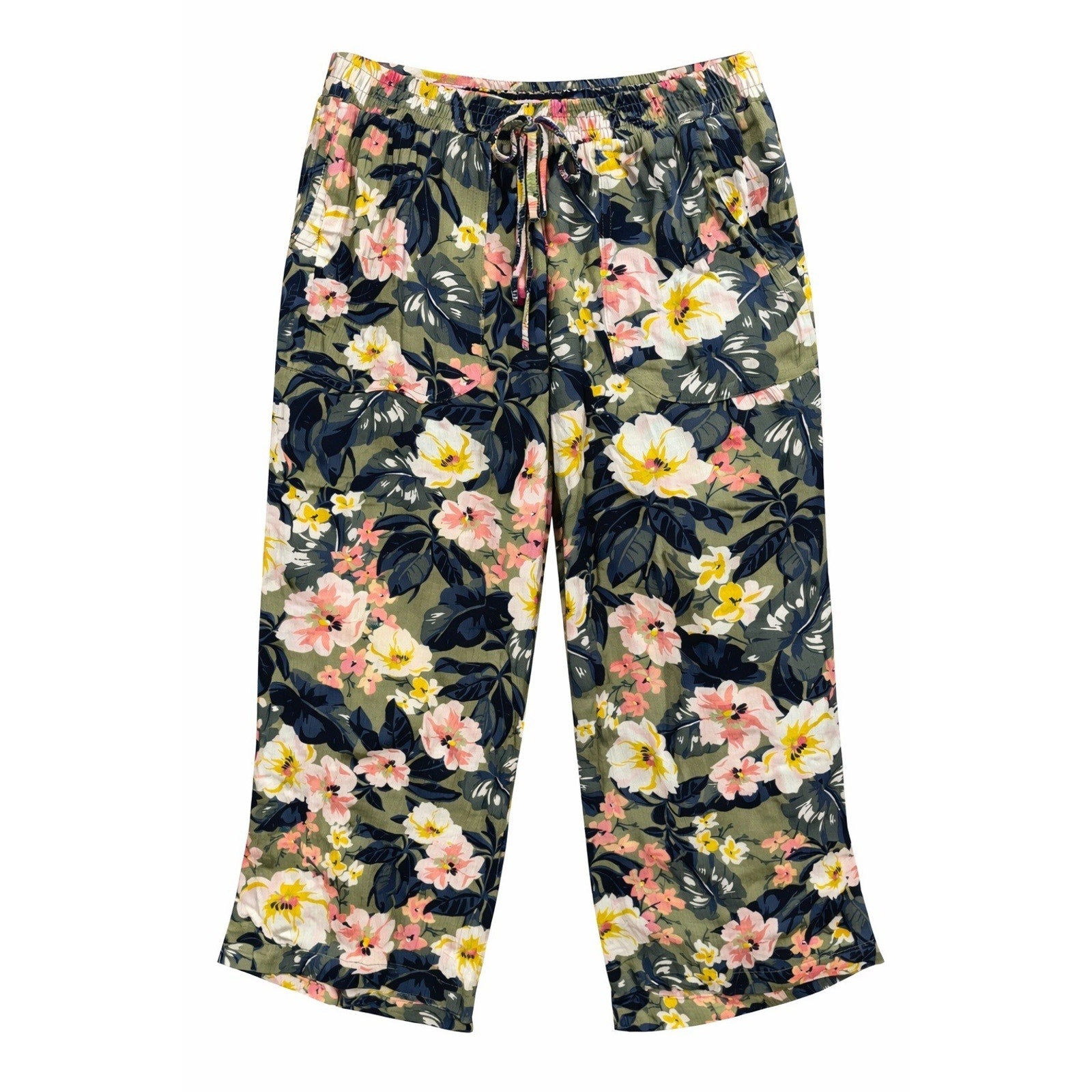 Westport Cropped Pants Womens XS Floral Pull On Elastic Waist Wide Leg