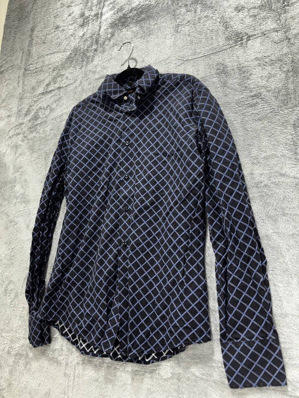 Ben Sherman Mens M Navy Blue Diamond Check Long Sleeve Button Up Dress Shirt