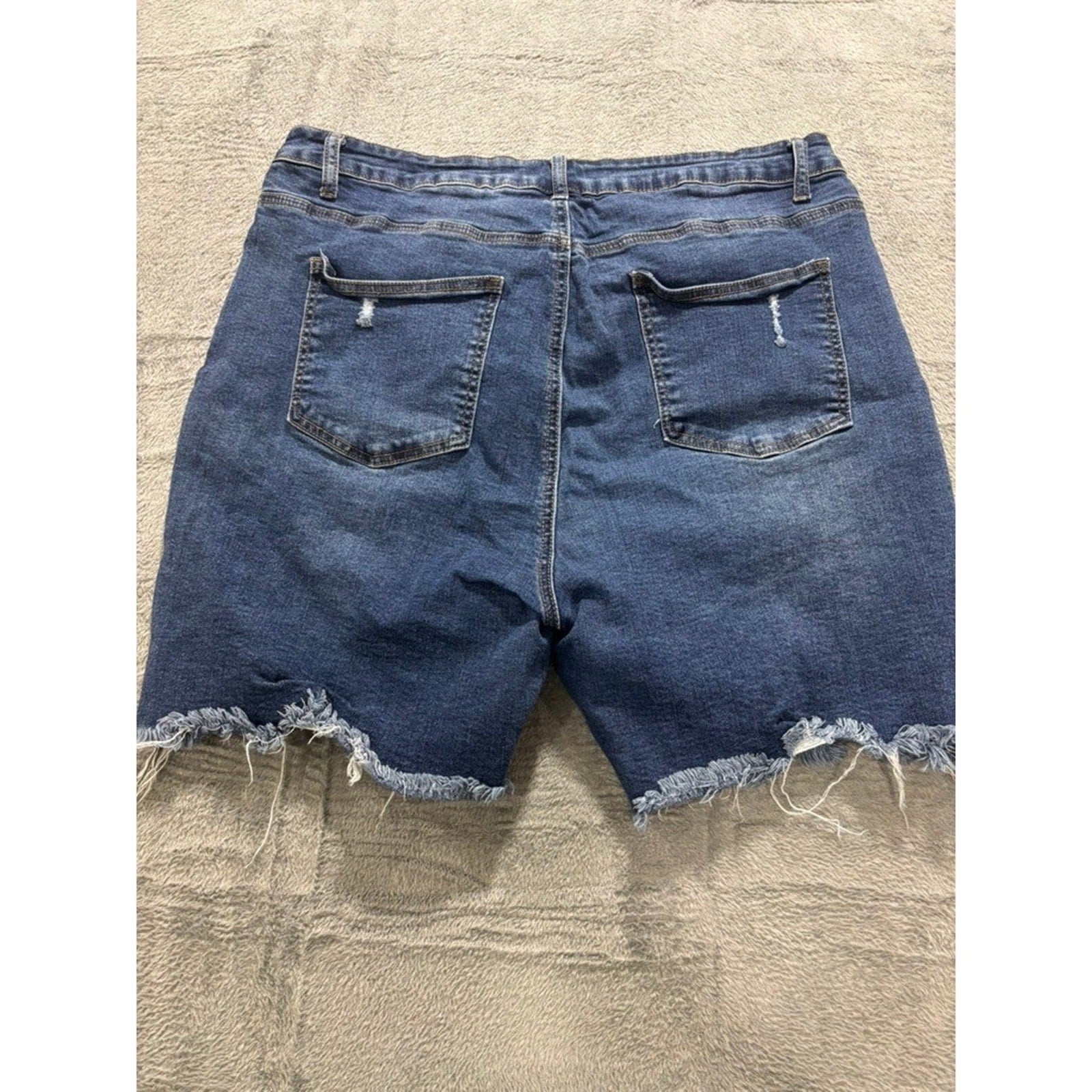 American Bazi Plus 2X Distressed Denim Shorts Medium Wash Raw Hem Stretch