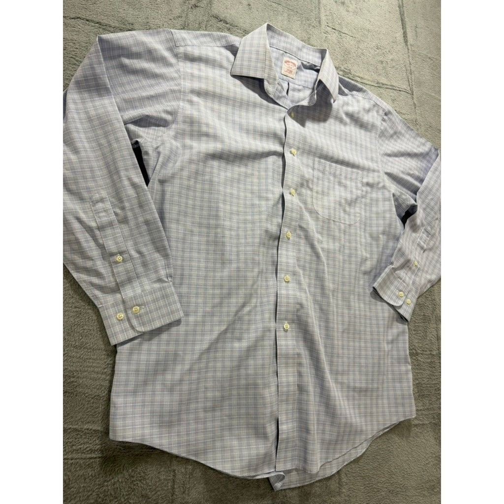 Brooks Brothers Dress Shirt Mens Large 16.5 34 Blue Check Cotton Classic