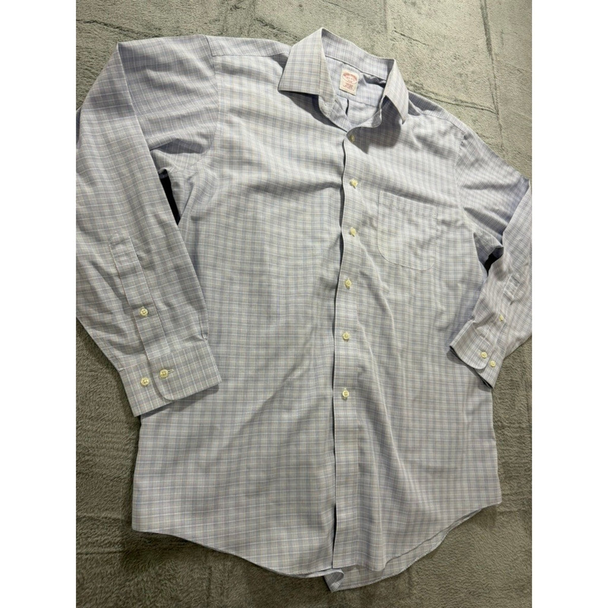 Brooks Brothers Dress Shirt Mens Large 16.5 34 Blue Check Cotton Classic