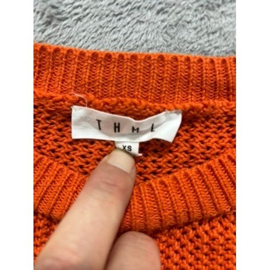 THML XS Orange Womens Open Knit Short Sleeve Sweater Boho Casual Festival Spring