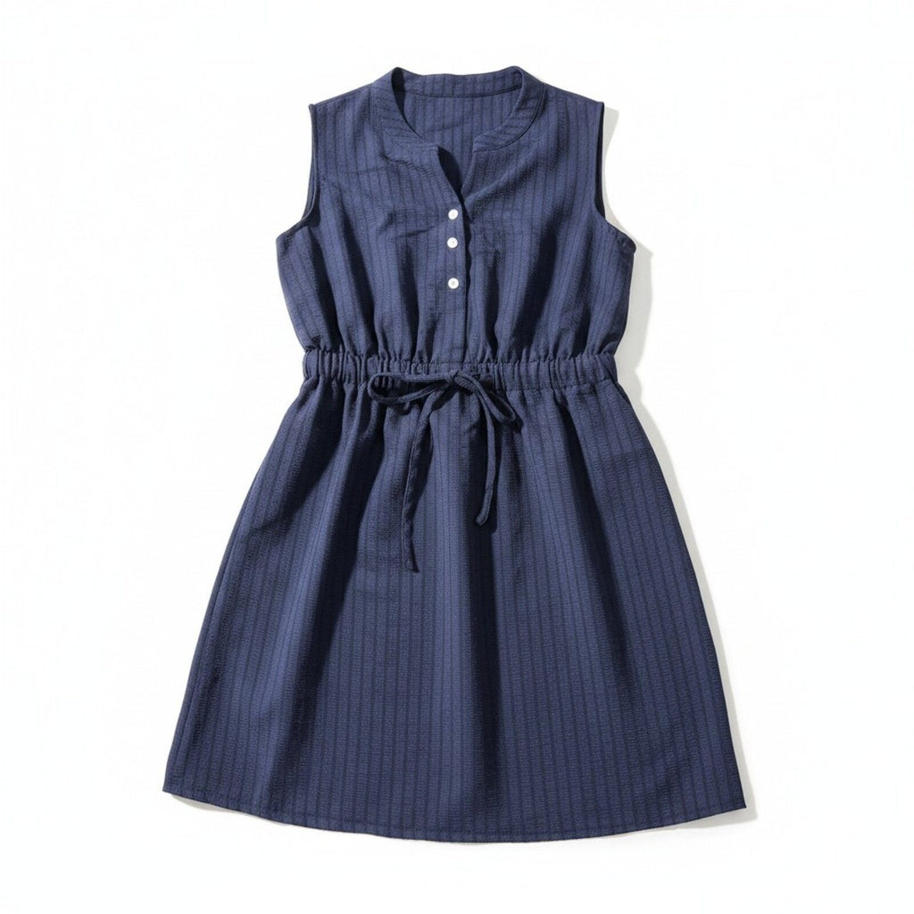 SHEIN Womens M Navy Blue Sleeveless Seersucker Mini Dress Casual Coastal Boho