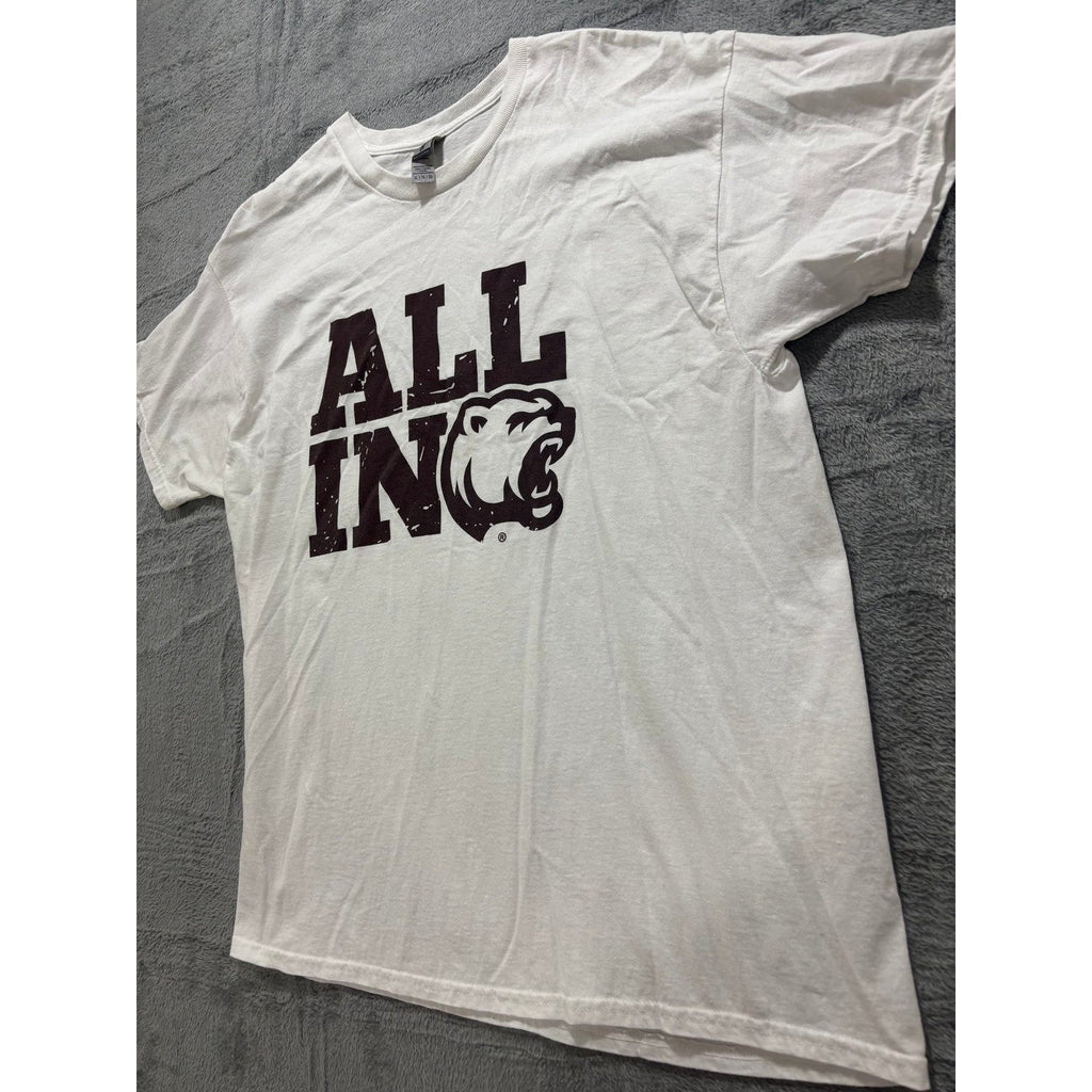 Gildan XL White All In Bear Graphic T-Shirt Womens Casual Vintage