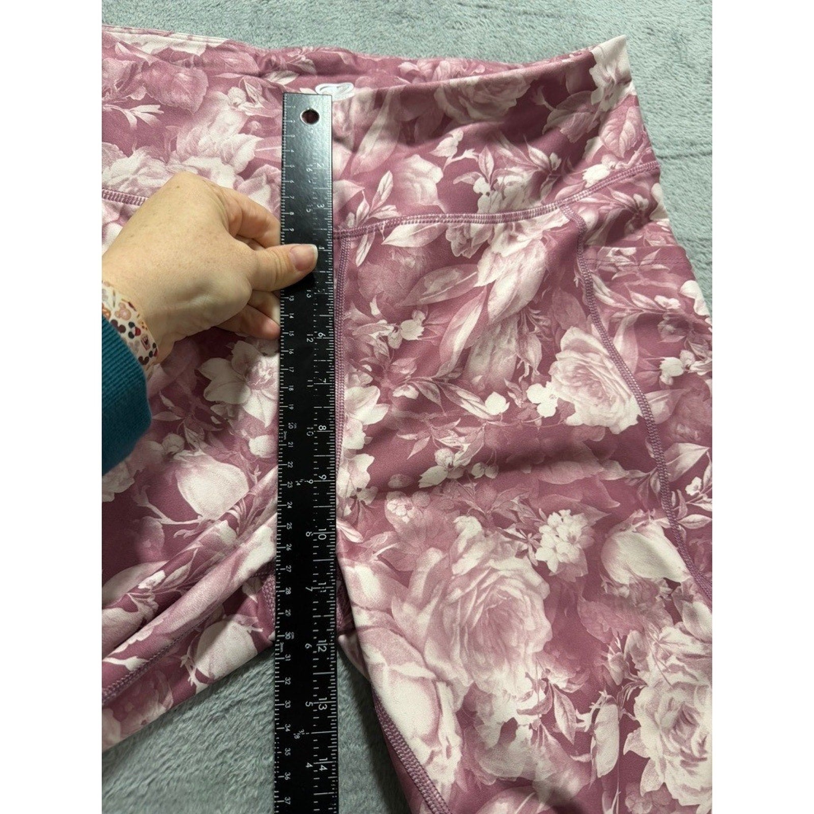 Athletic Works Womens XL Mauve Rose Floral High Waist Leggings Pockets Gym