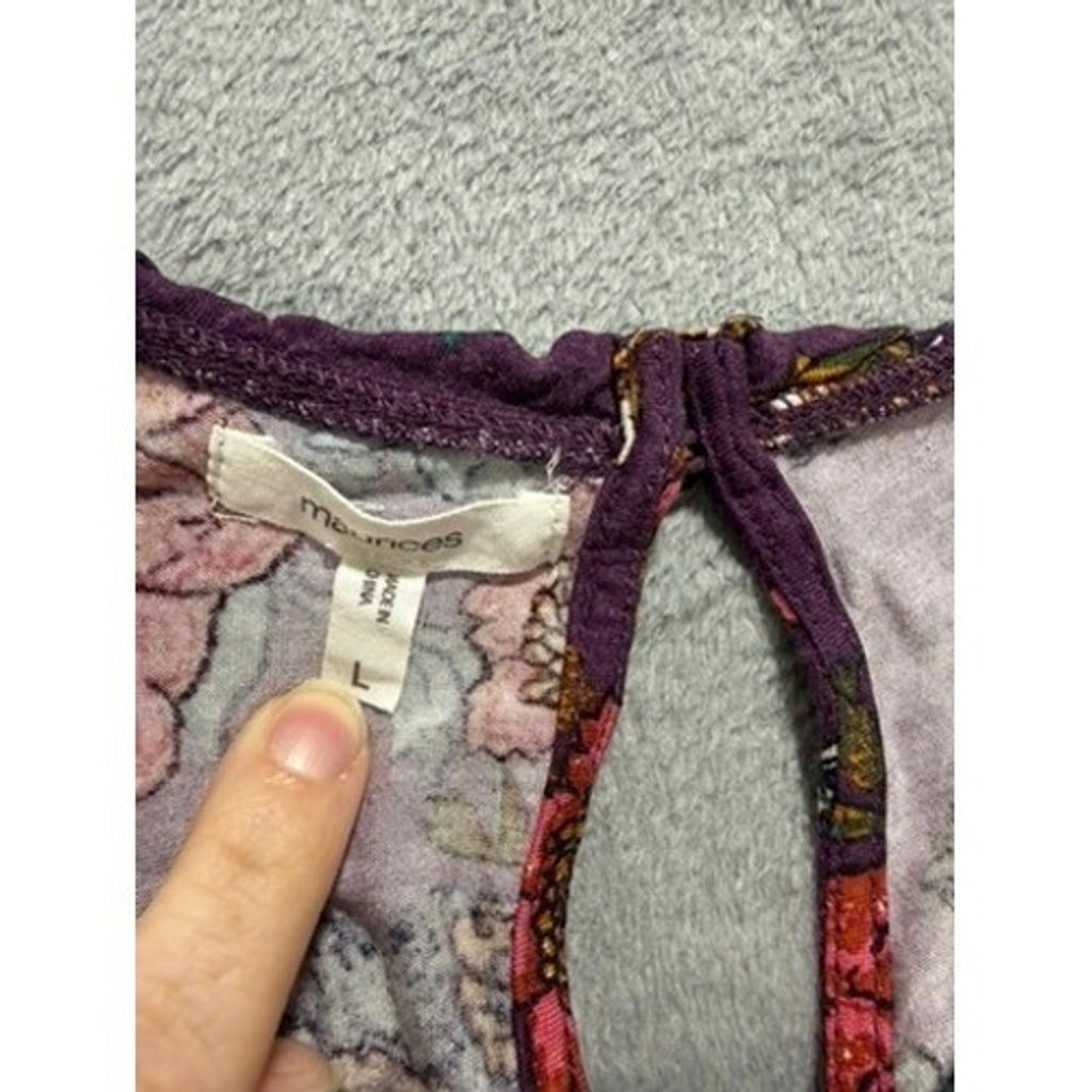 Maurices Purple Floral Babydoll Tank Ruffle Empire Waist Womens L Boho Summer