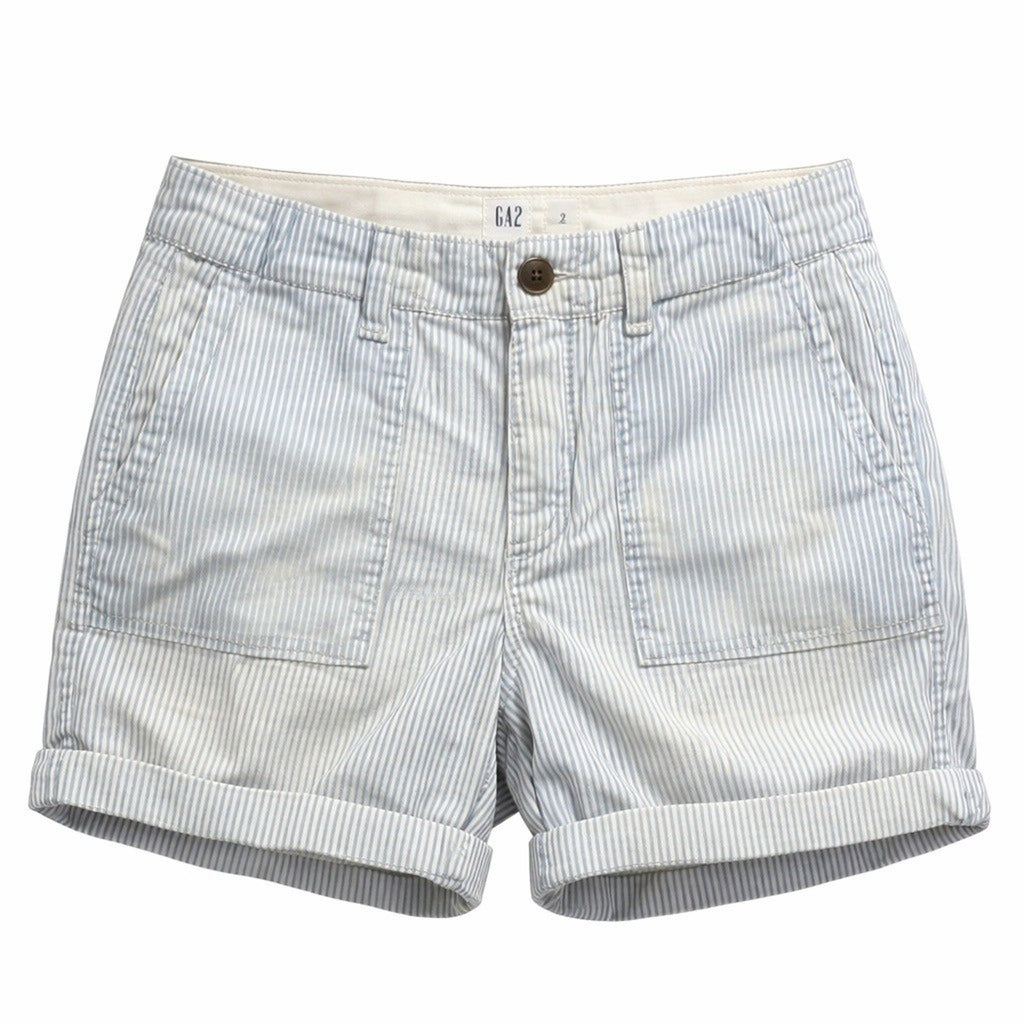 Gap Chino Shorts Womens Size 2 Blue White Stripe Rolled Hem Preppy Casual