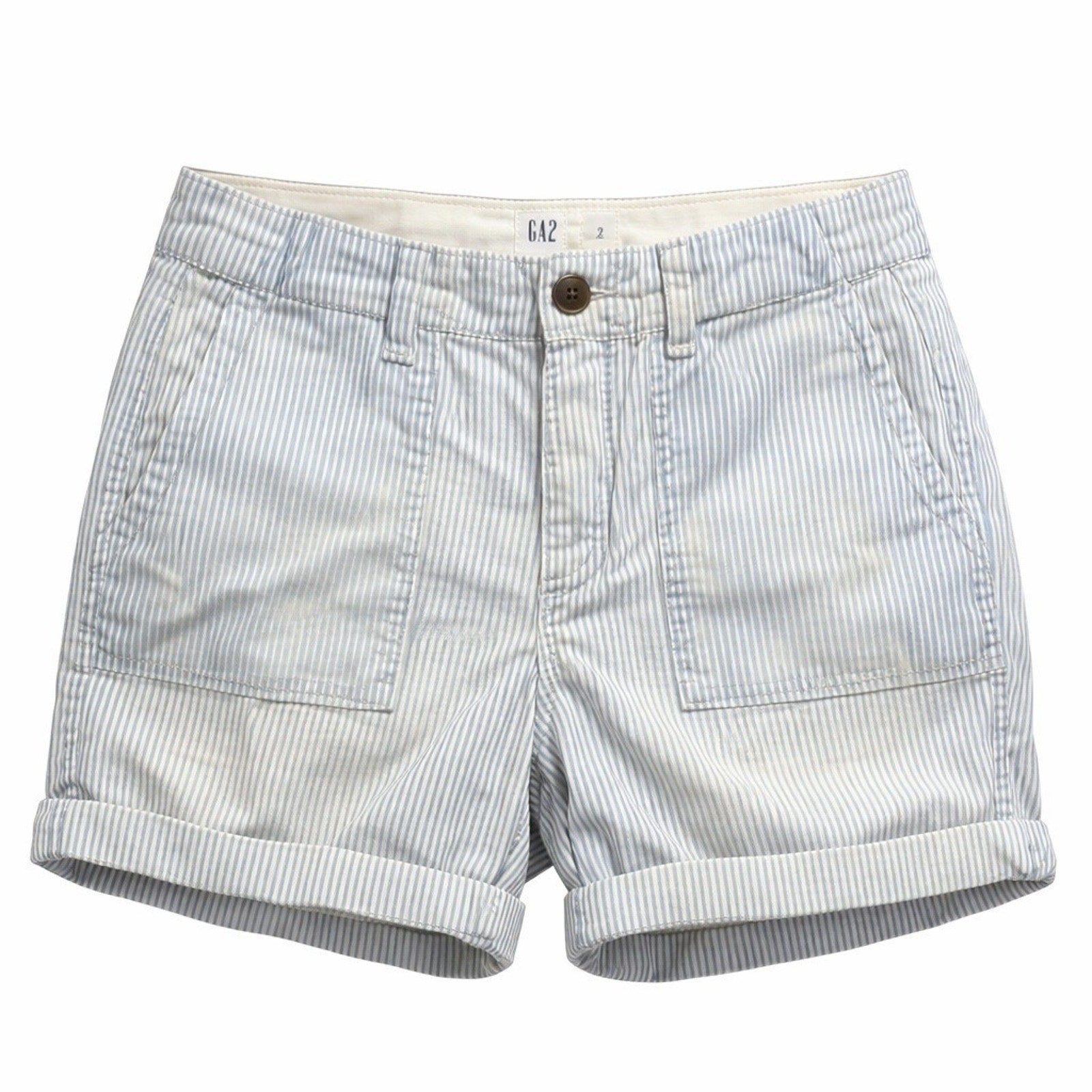 Gap Chino Shorts Womens Size 2 Blue White Stripe Rolled Hem Preppy Casual