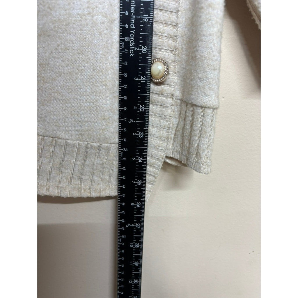 Adrienne Vittadini Cowl Neck Sweater Cream Button Detail Asym Hem Women's Large