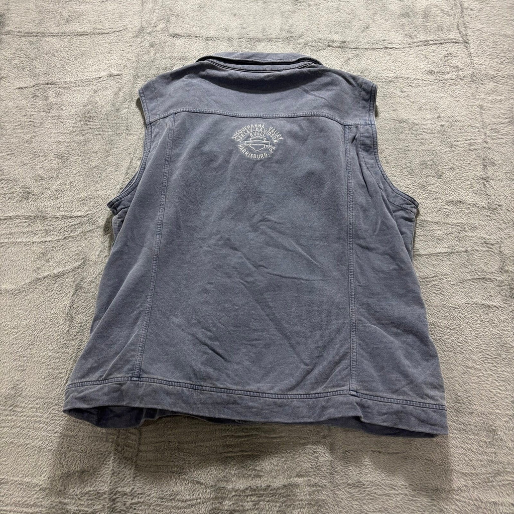 Harley-Davidson Womens L Blue Cotton Snap Front Biker Vest Vintage Casual
