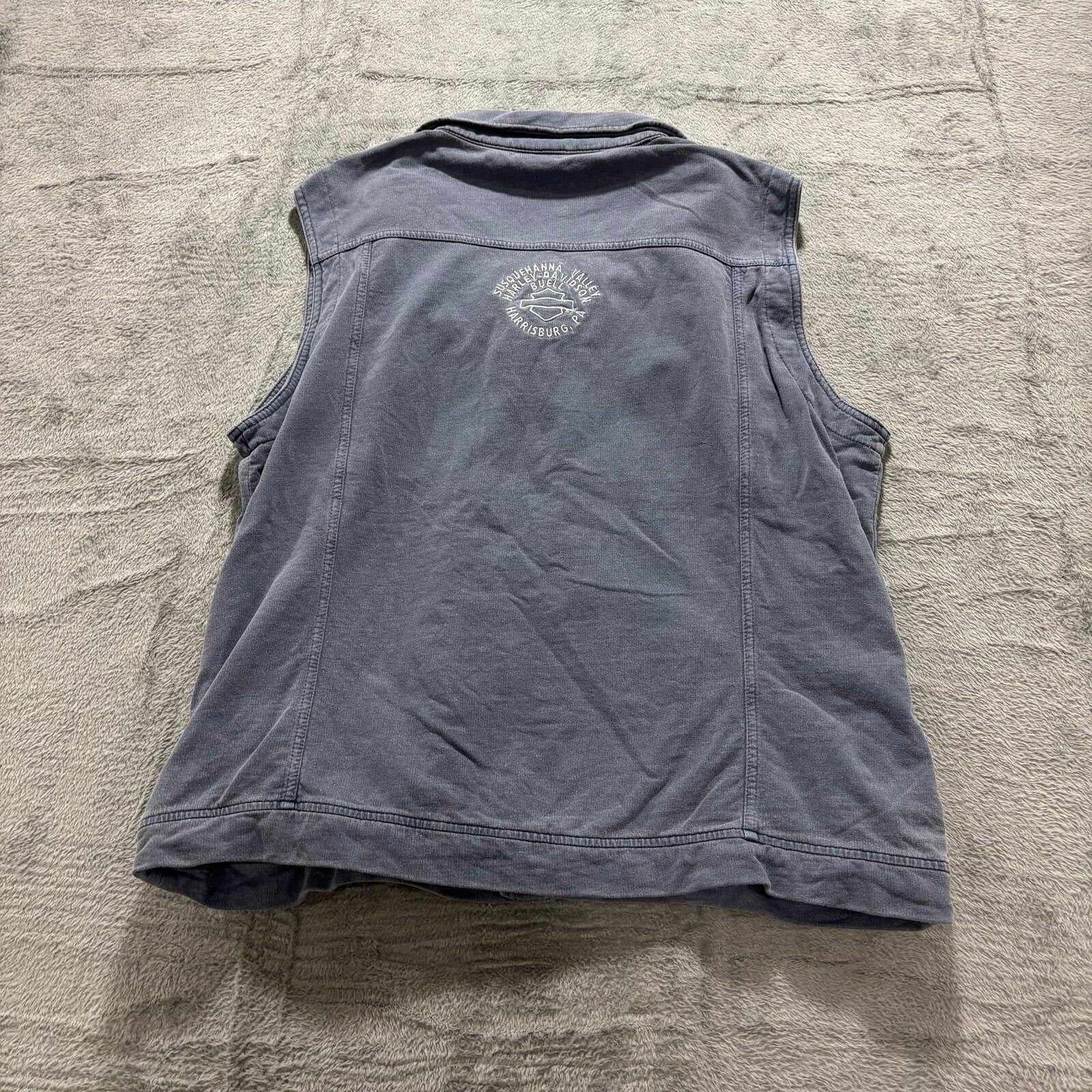 Harley-Davidson Womens L Blue Cotton Snap Front Biker Vest Vintage Casual