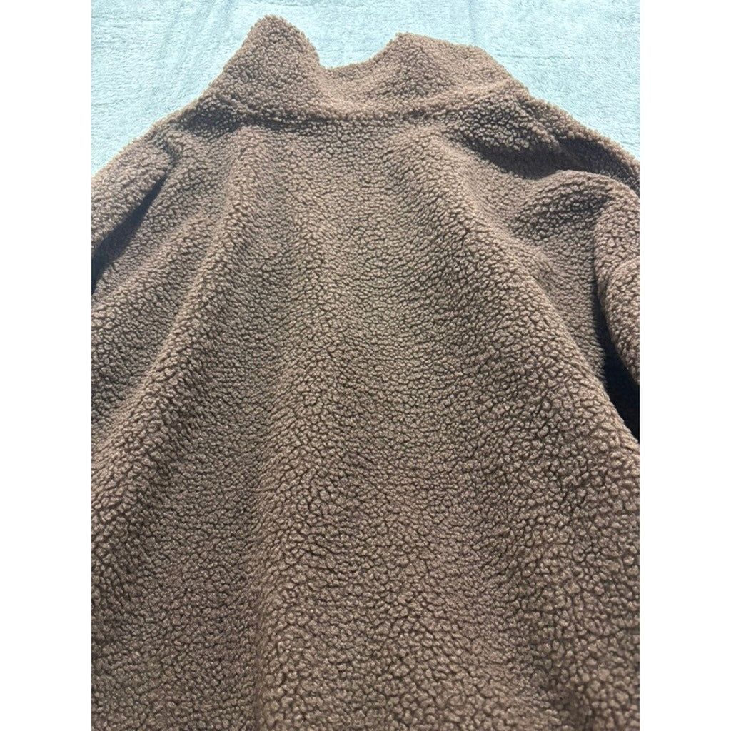 HM DIVIDED Womens XL Brown Teddy Fleece Full Zip Jacket Oversized Sherpa Cozy