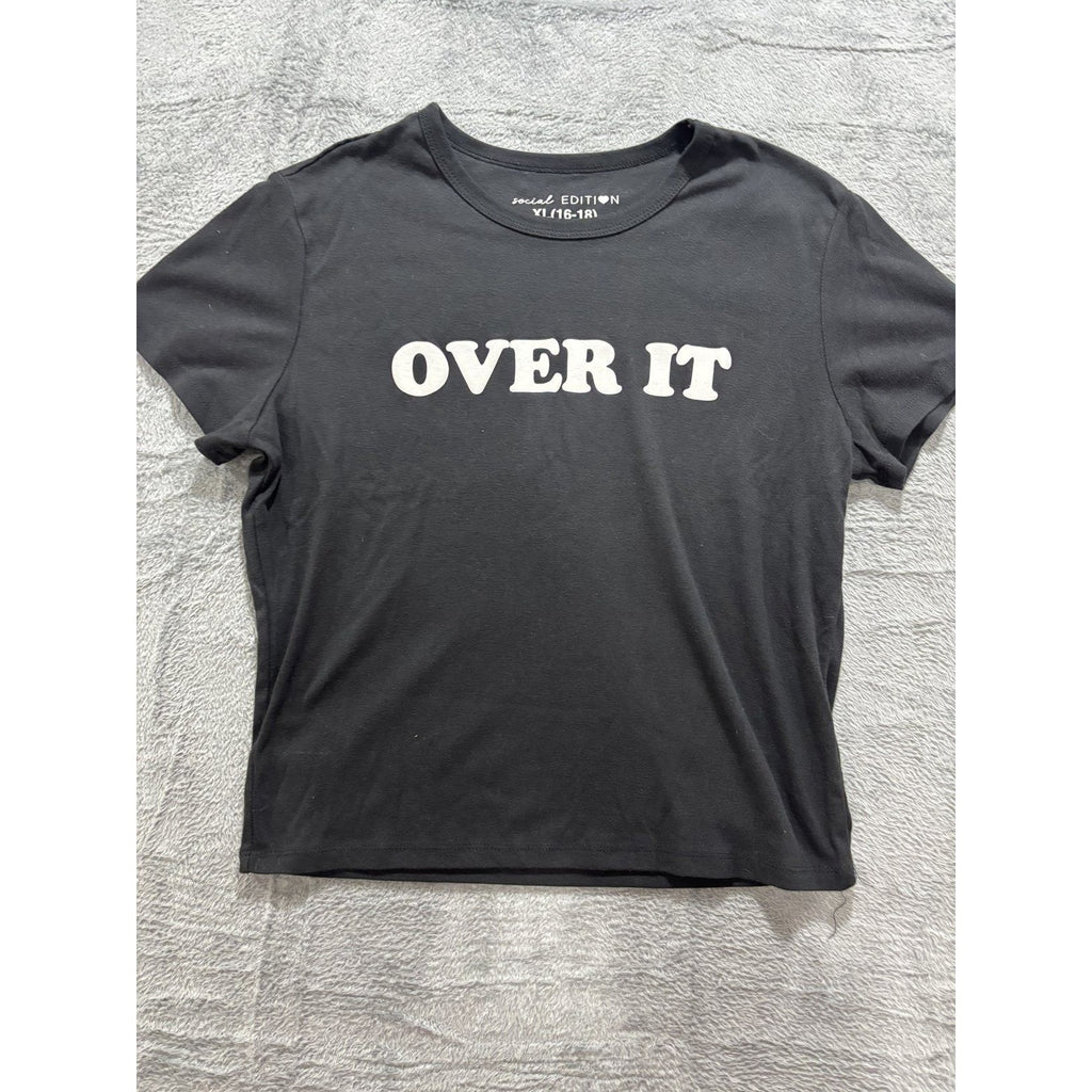 Social Edition XL Black Womens Over It Graphic T-Shirt Casual Vintage Style