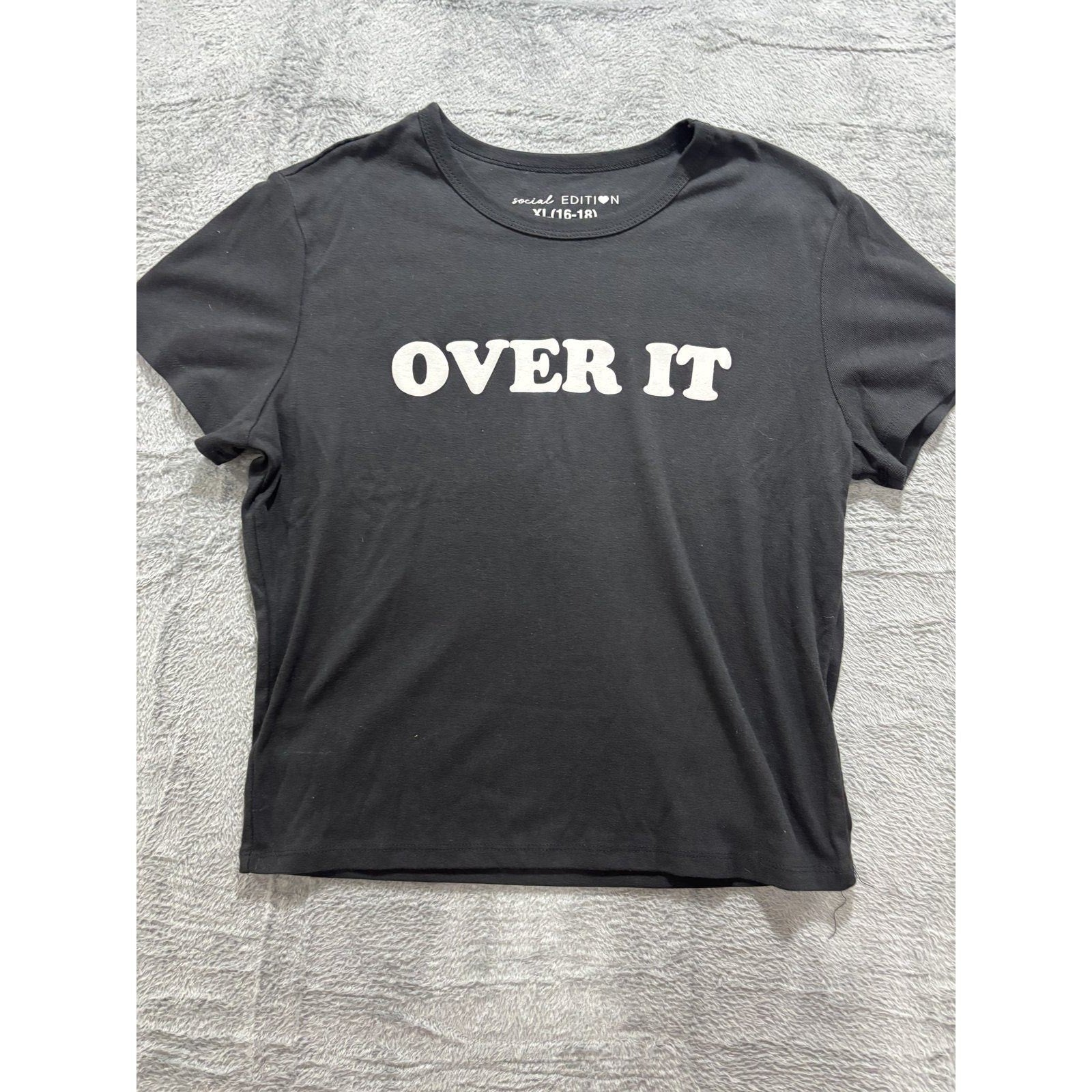 Social Edition XL Black Womens Over It Graphic T-Shirt Casual Vintage Style