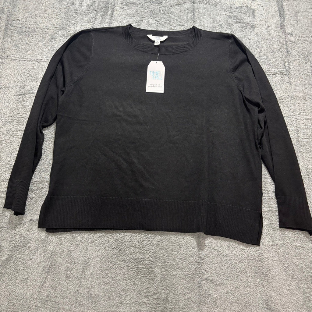 Time and Tru Womens XL Black Fine Gauge Pullover Sweater Crewneck Soft Knit Cozy