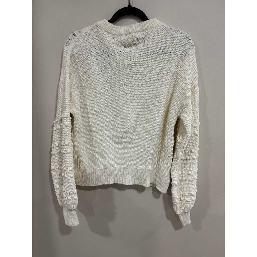 Madewell Chunky Knit Bobble Sleeve Cropped Sweater Neutral Cozy M Minimal Cream