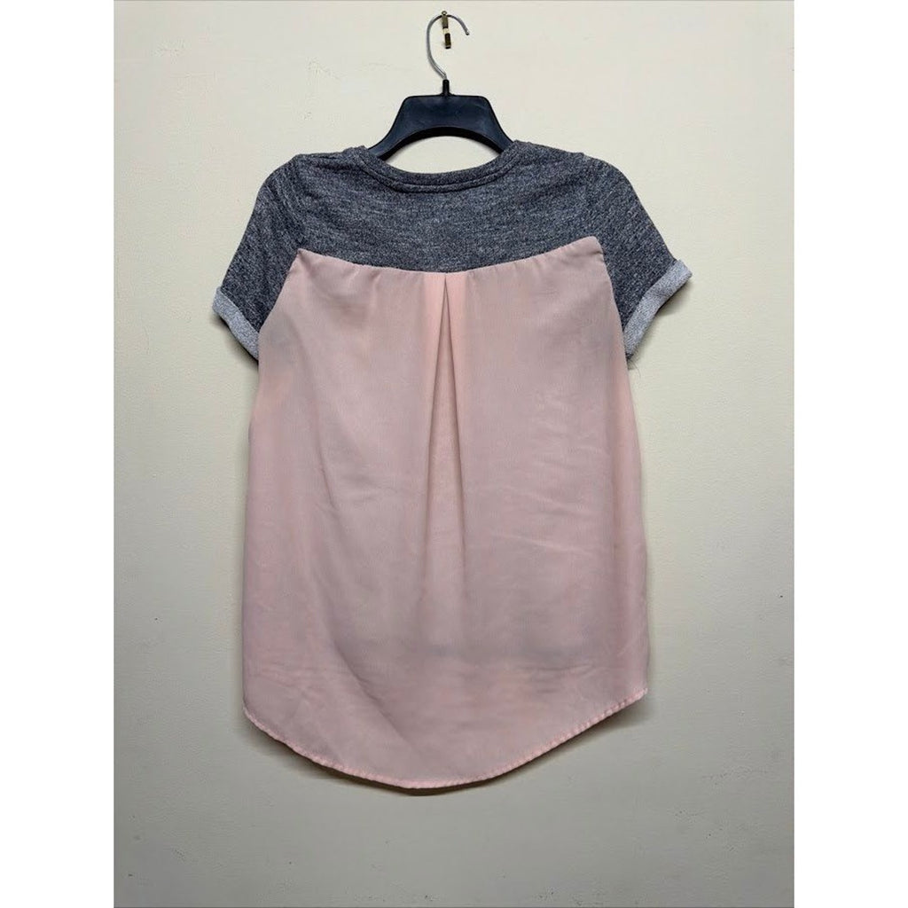 Market & Spruce Gray Pink Layered High Low Hem Top Casual Chic M Chiffon Basic