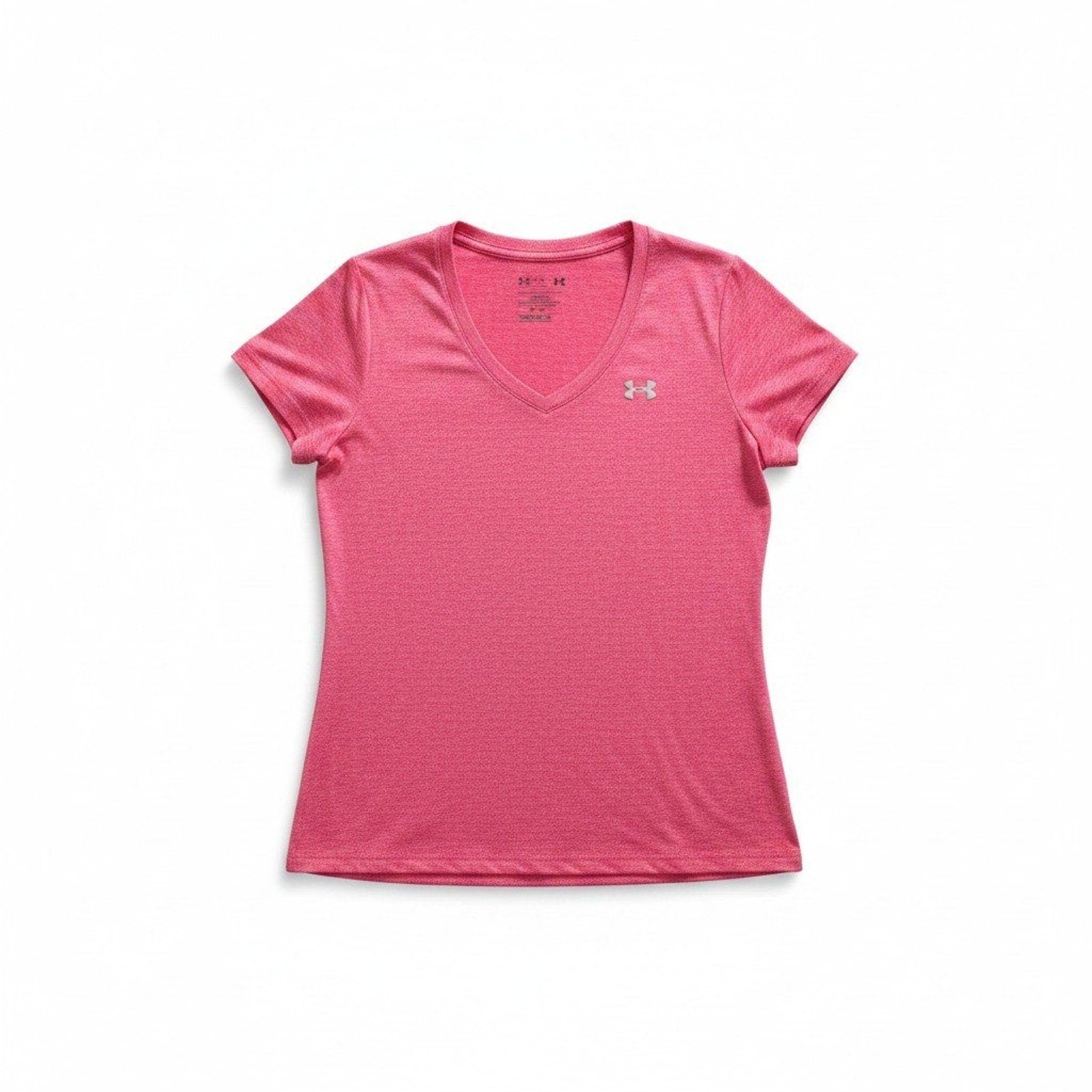 Under Armour Womens LG Pink V-Neck T-Shirt Athleisure Casual HeatGear Loose Fit