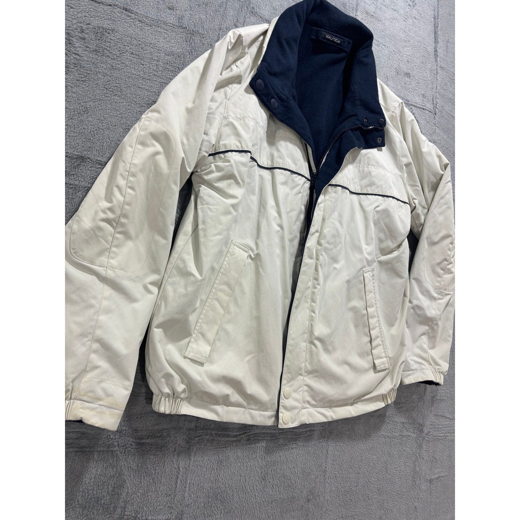 Nautica S Cream Navy Blue Full Zip Windbreaker Jacket Womens Casual Vintage