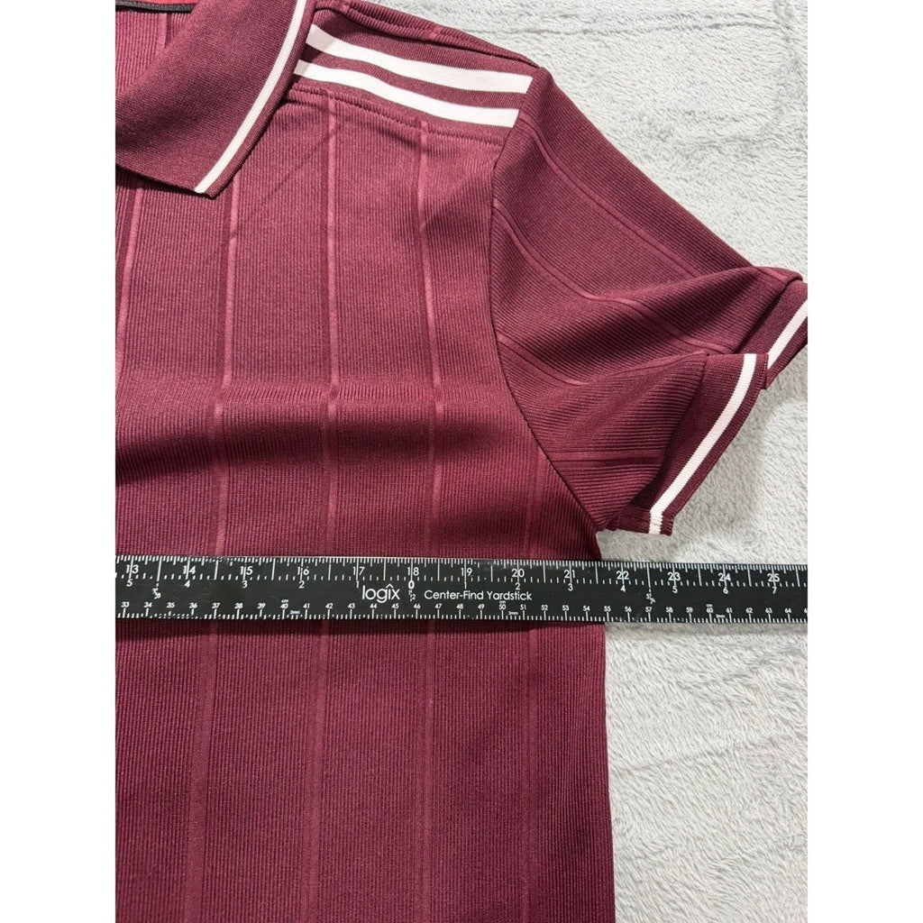 Craft Flow Knitwear Mens XL Burgundy Ribbed Quarter Zip Polo Shirt Tipped Trim