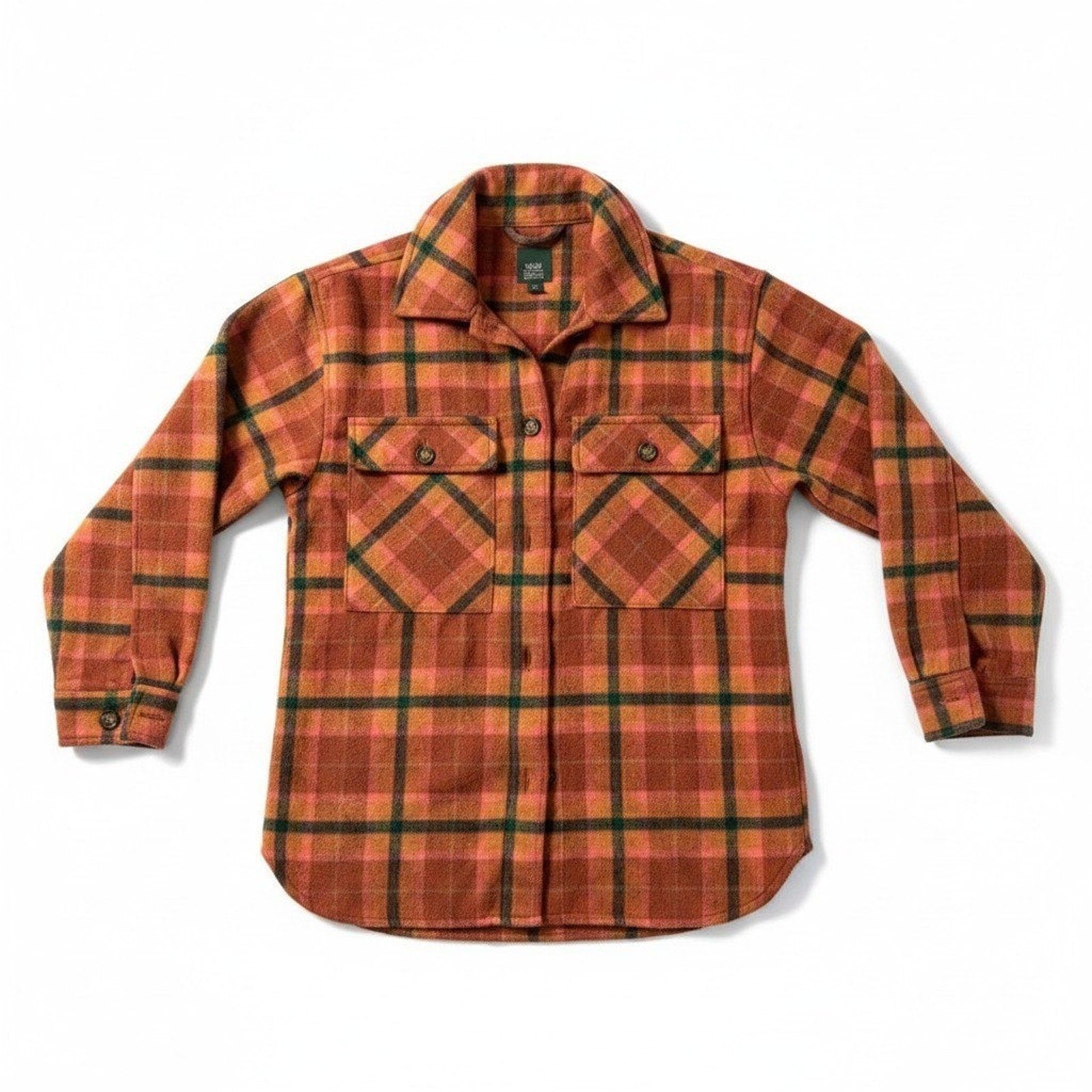 Wild Fable Womens XS Orange Plaid Shacket Button Up Jacket Vintage Boho Cozy