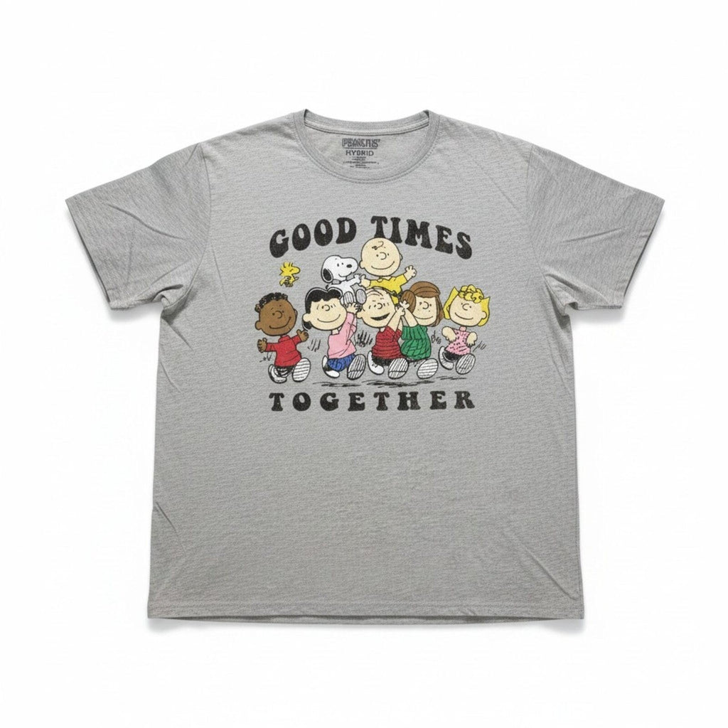 Peanuts Hybrid L Gray Womens Good Times Together Graphic T-Shirt Casual Vintage