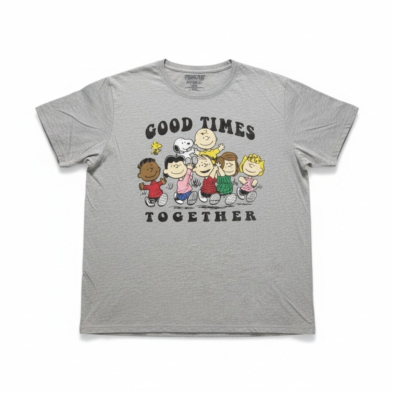 Peanuts Hybrid L Gray Womens Good Times Together Graphic T-Shirt Casual Vintage