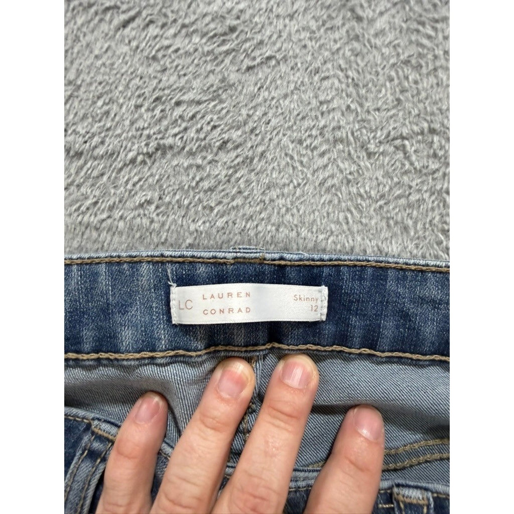 LC Lauren Conrad Skinny Ankle Jeans Light Wash Distressed Frayed Hem Size 12