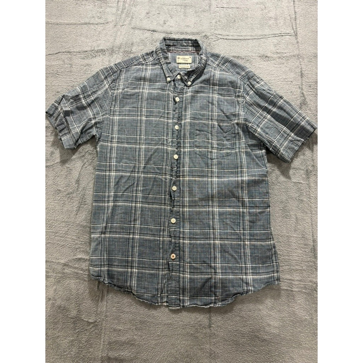 Weatherproof Vintage Shirts Mens L Plaid Linen Button Up Short Sleeve