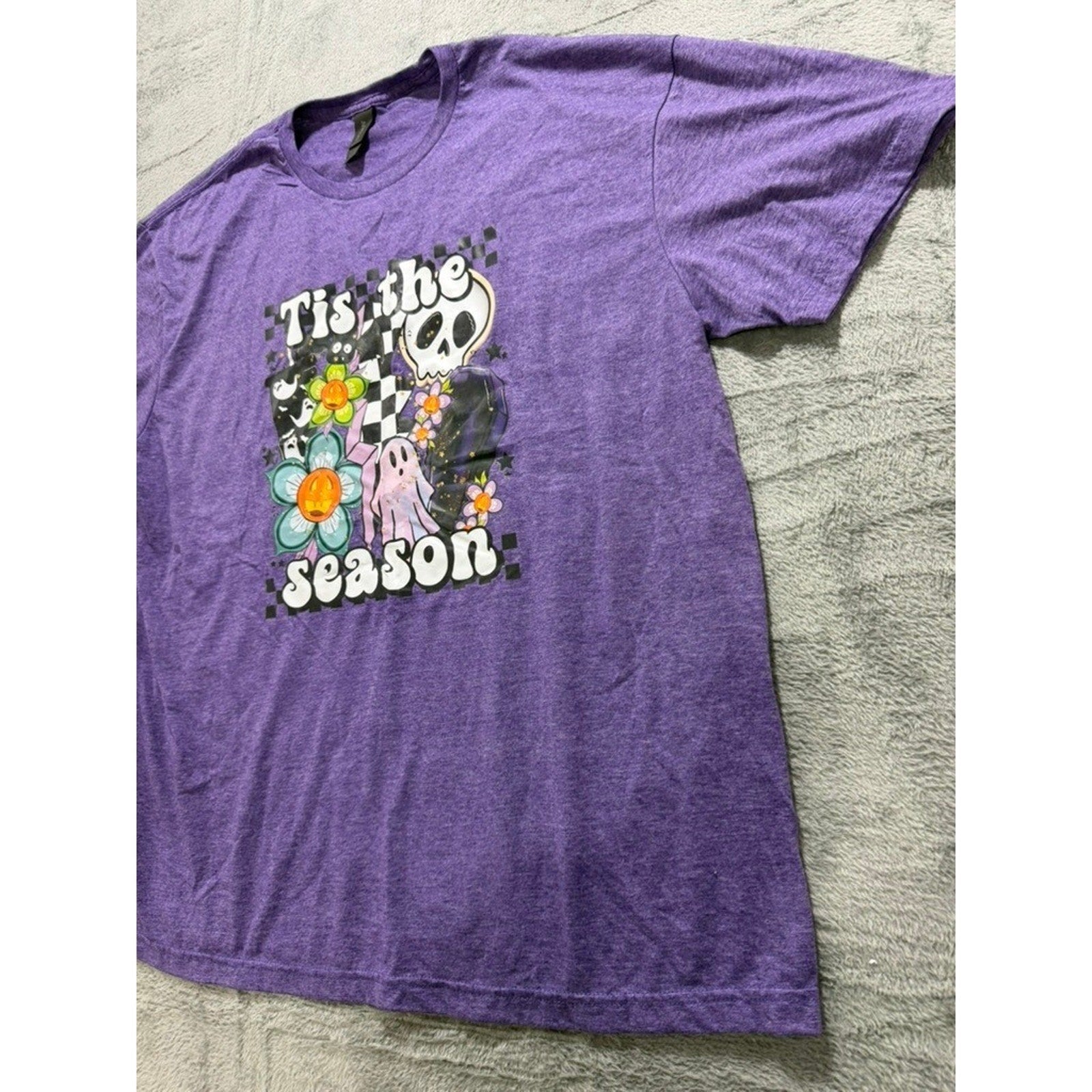 Gildan Softstyle Purple Halloween Tis the Season Graphic T-Shirt XL Womens Skull