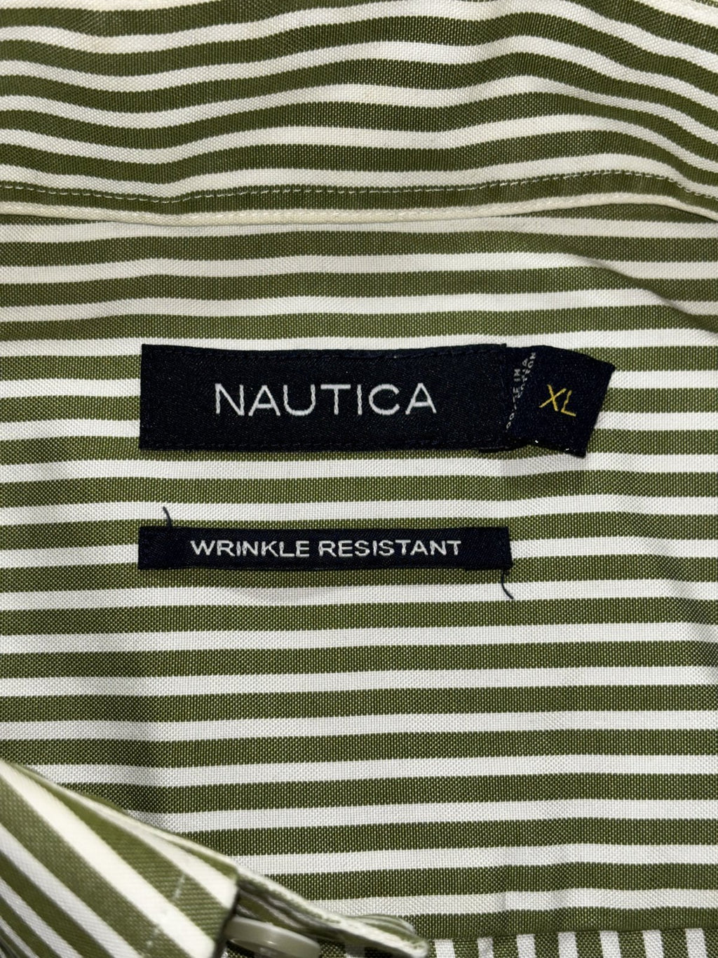 Nautica Men's Green White Stripe Dress Shirt Size XL, photo 9 of 11