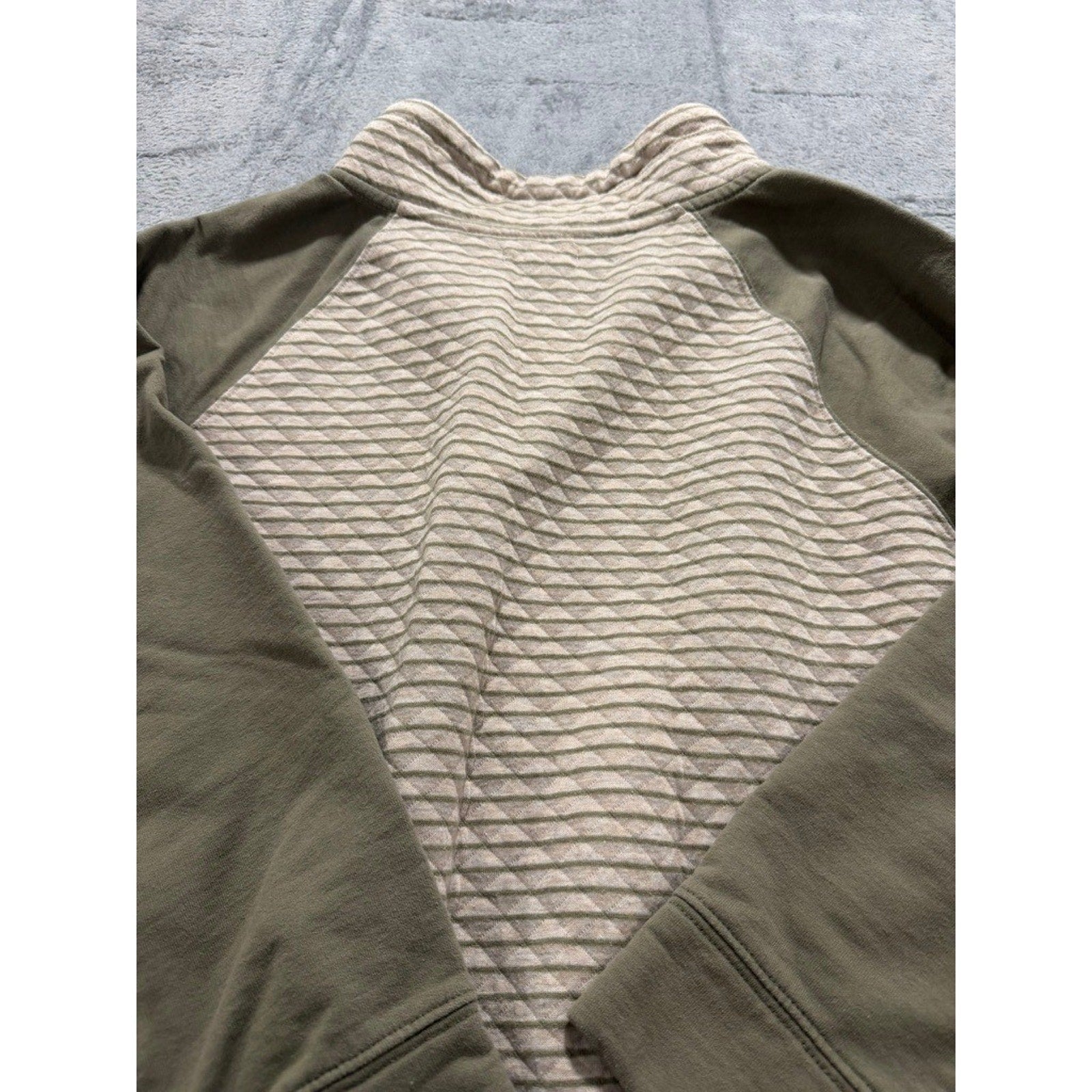 Maurices Womens Quilted Quarter Zip Pullover Sage Green Striped Size L Pocket