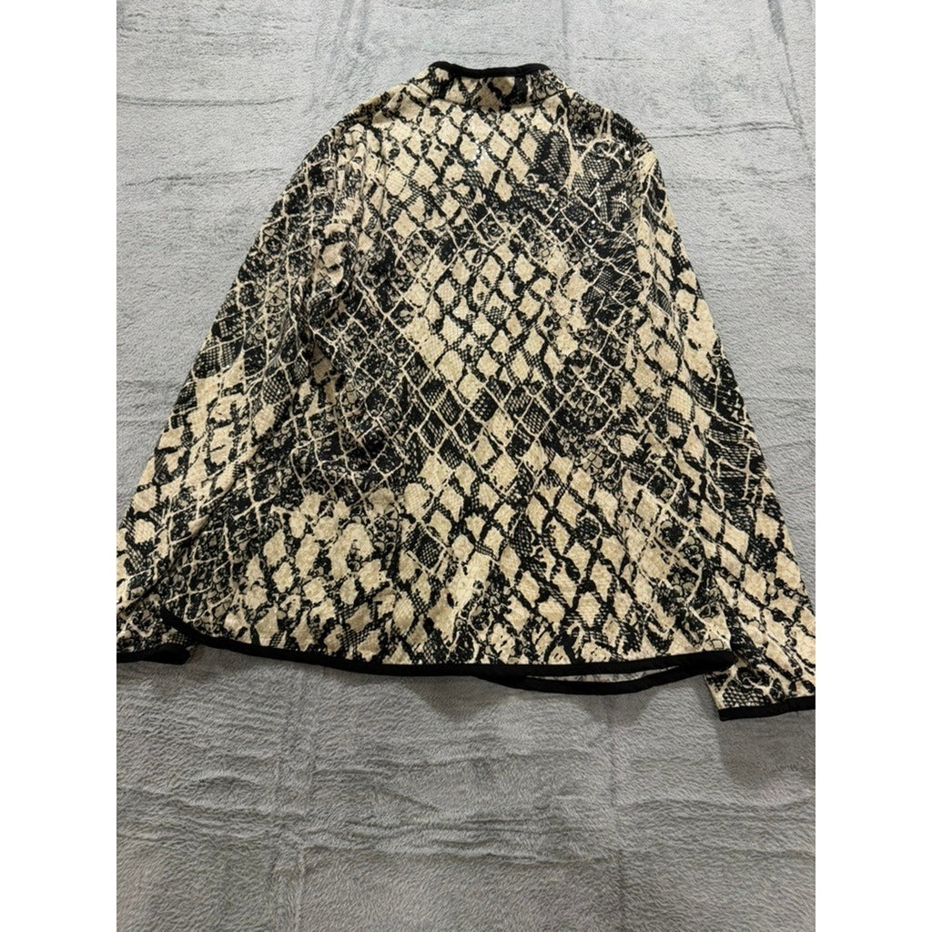 MSK Womens Snakeskin Print Sequin Zip Front Jacket Tan Black Animal Print XL