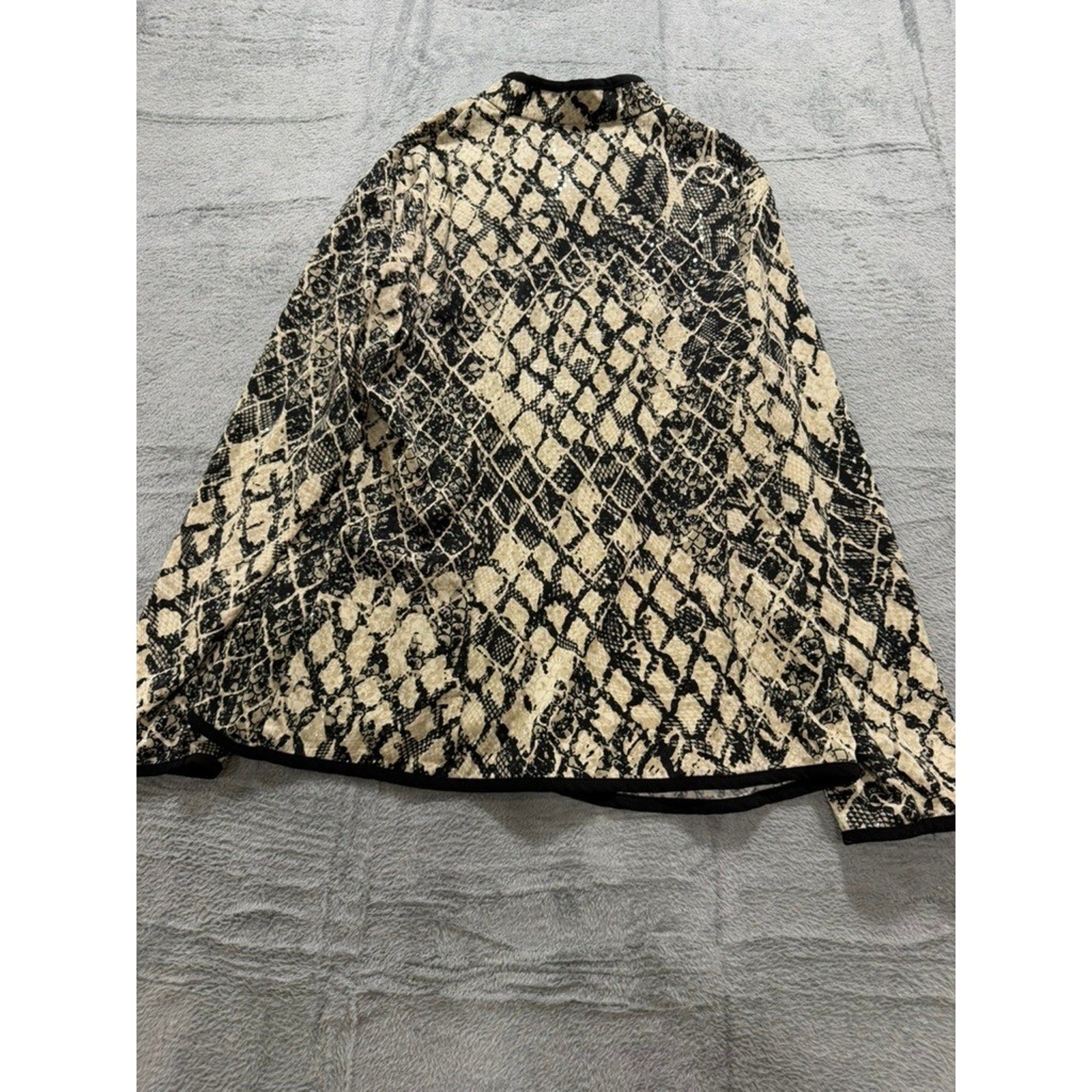 MSK Womens Snakeskin Print Sequin Zip Front Jacket Tan Black Animal Print XL