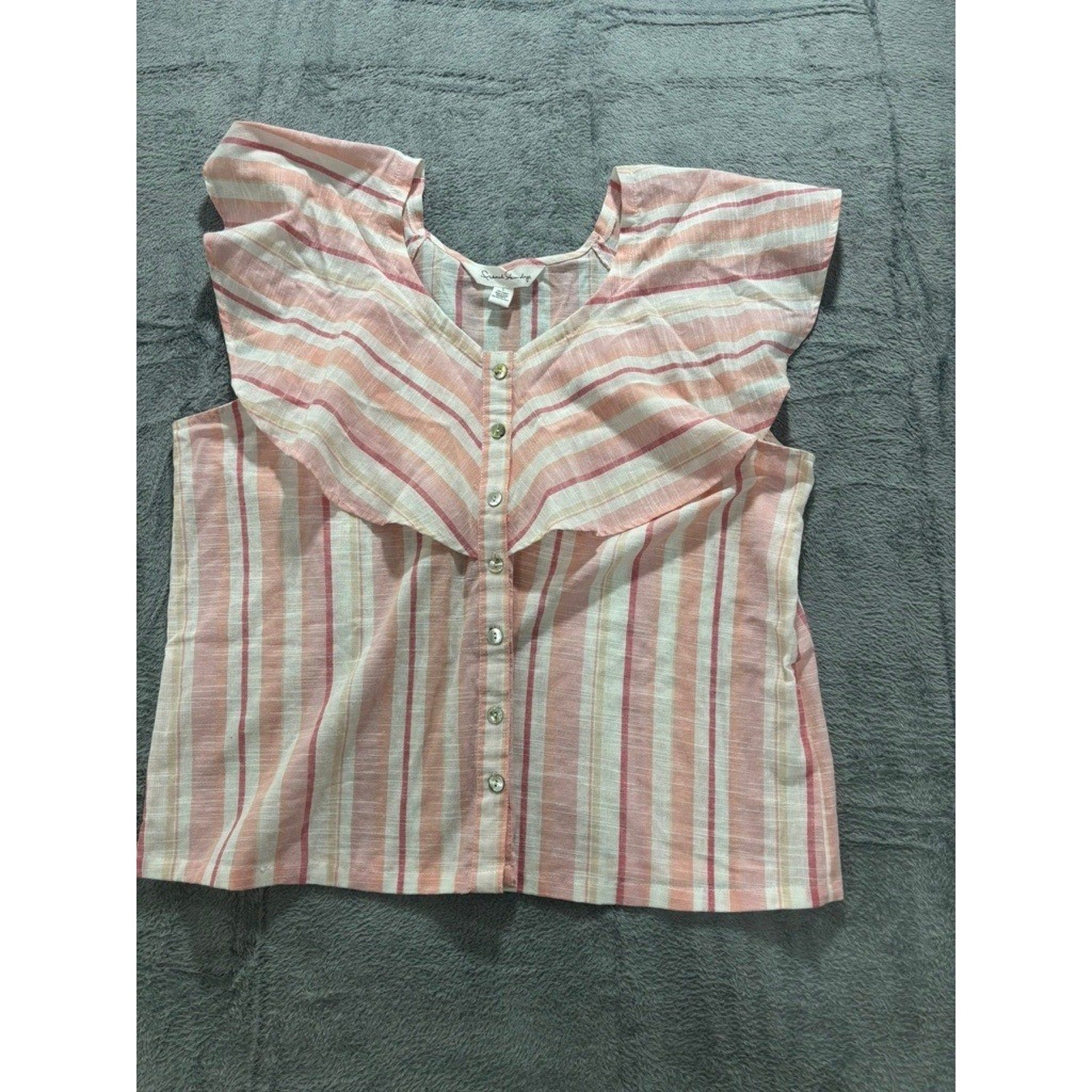 French Laundry Blouse Womens L Pink Stripe Flutter Sleeve Button Front Top