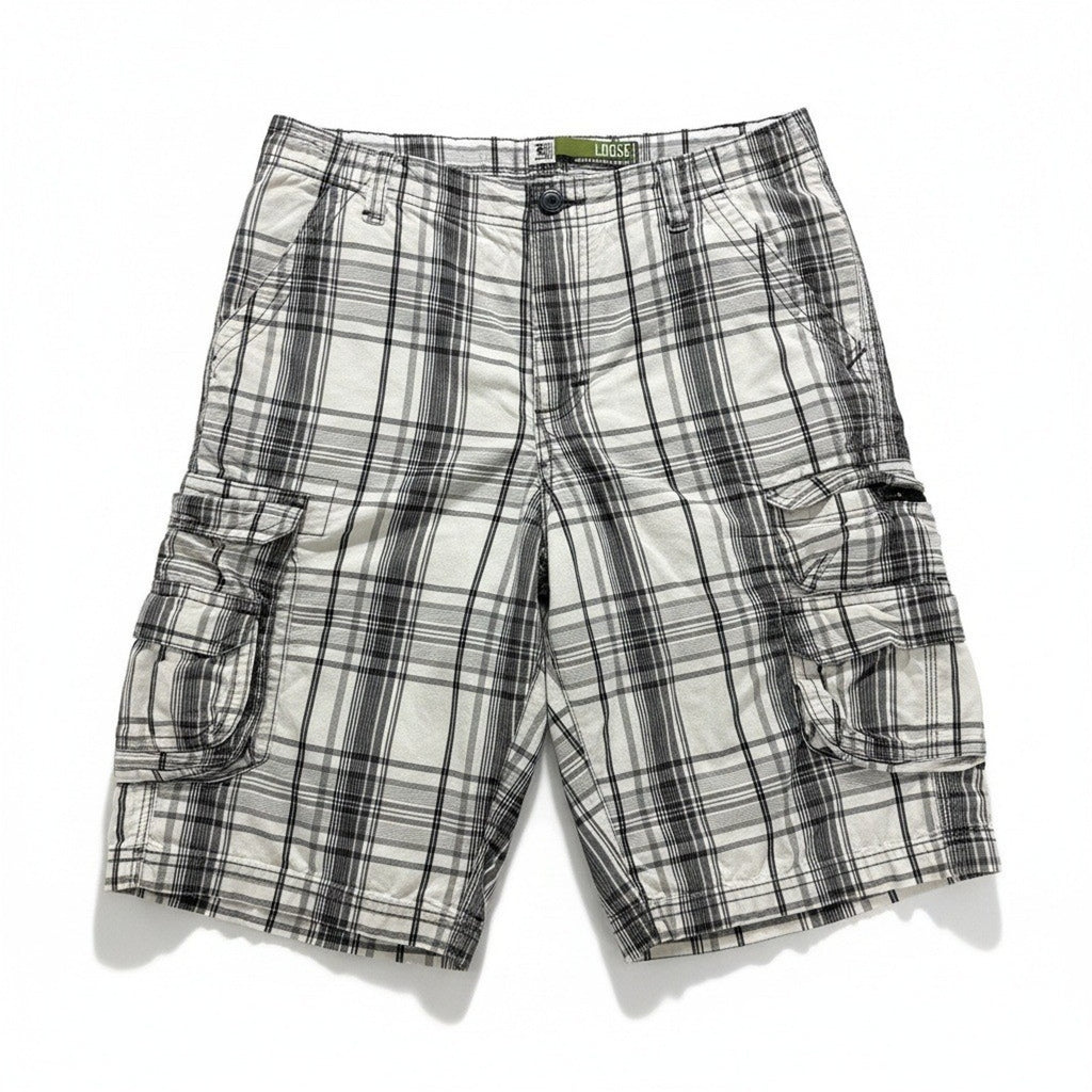 Lee Dungarees 16 White Black Plaid Cargo Shorts Womens Loose Casual Vintage Y2K
