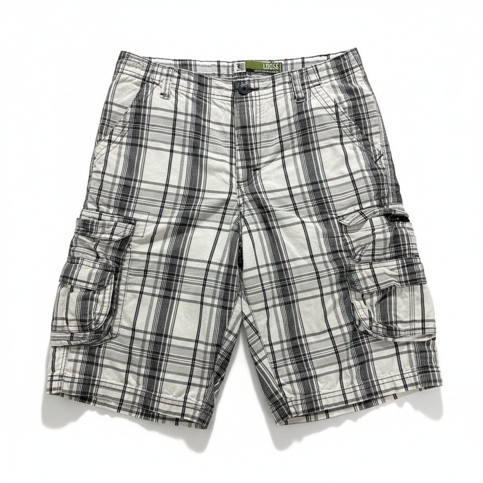 Lee Dungarees 16 White Black Plaid Cargo Shorts Womens Loose Casual Vintage Y2K
